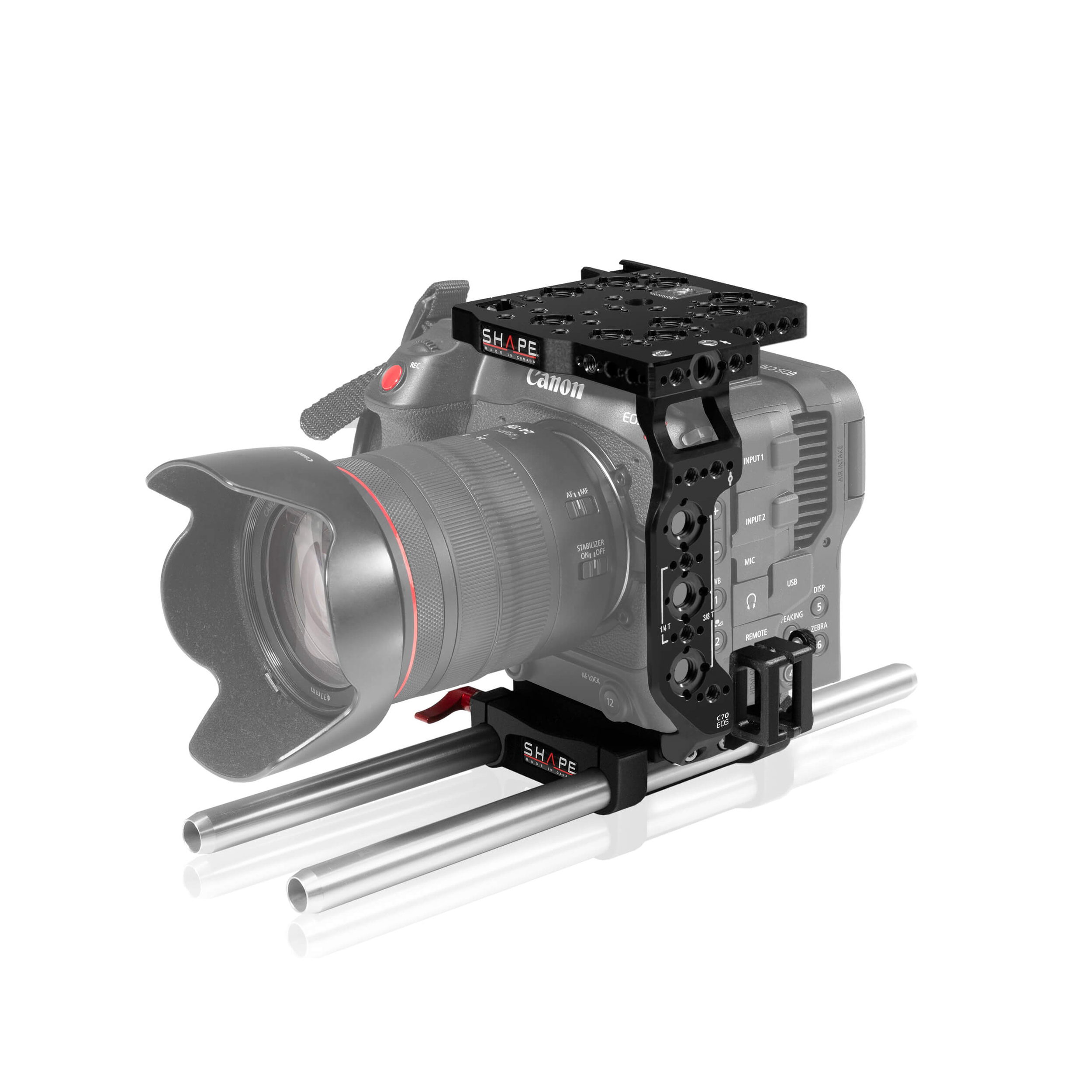 Forme de cage de caméra Canon C70 avec une plaque de base LWS 15 mm