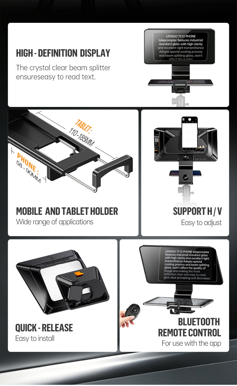 LENSGO TC12P Teleprompter for Smartphone and Tablets Video and Recording
