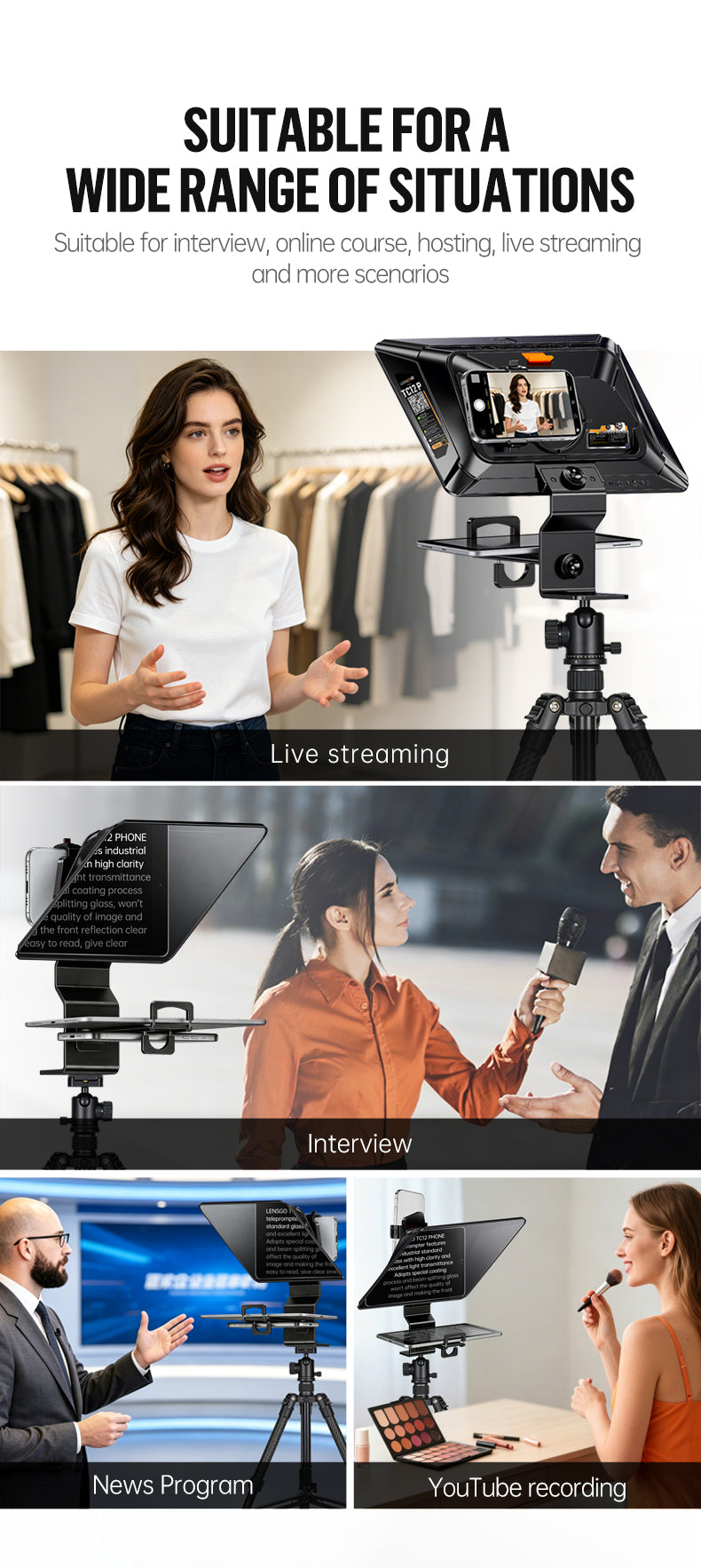 LENSGO TC12P Teleprompter for Smartphone and Tablets Video and Recording