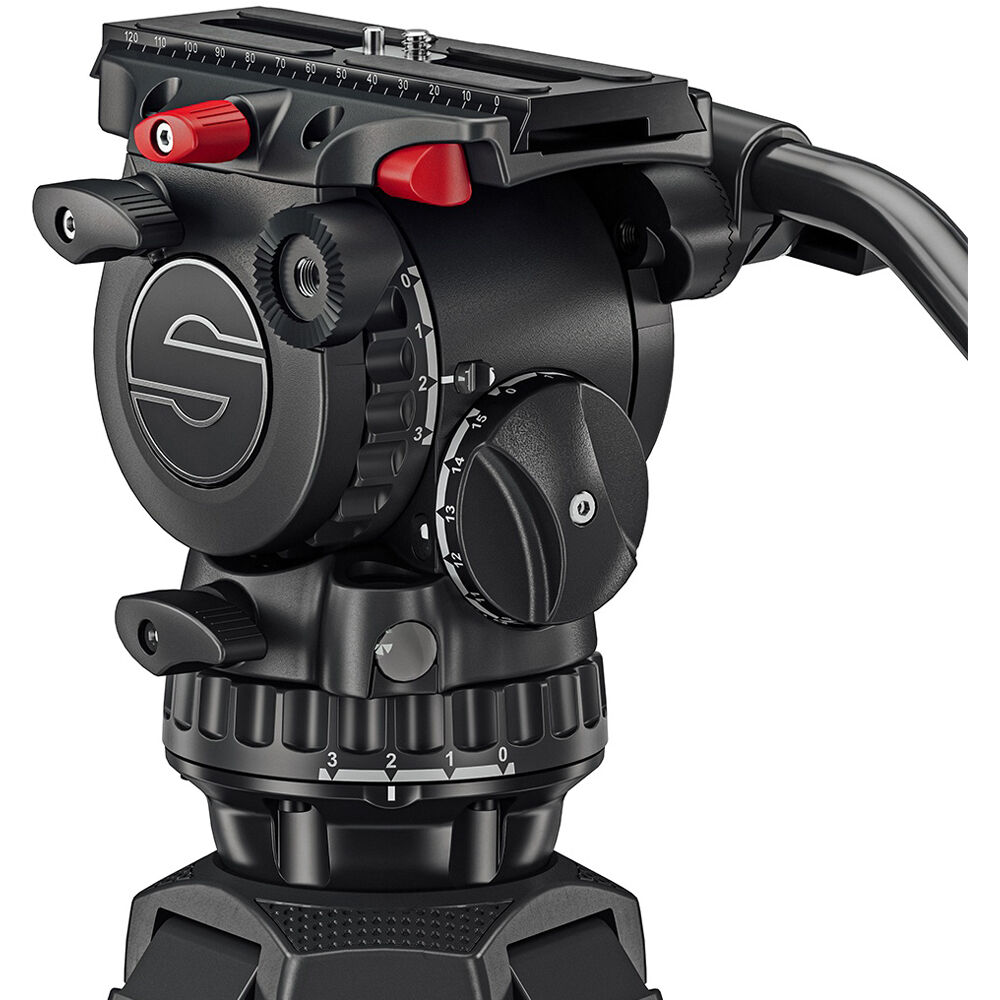 Sachtler 75/2 Mark II Aluminium trépied Système avec tête fluide FSB 6 MK II et épandeur de niveau intermédiaire