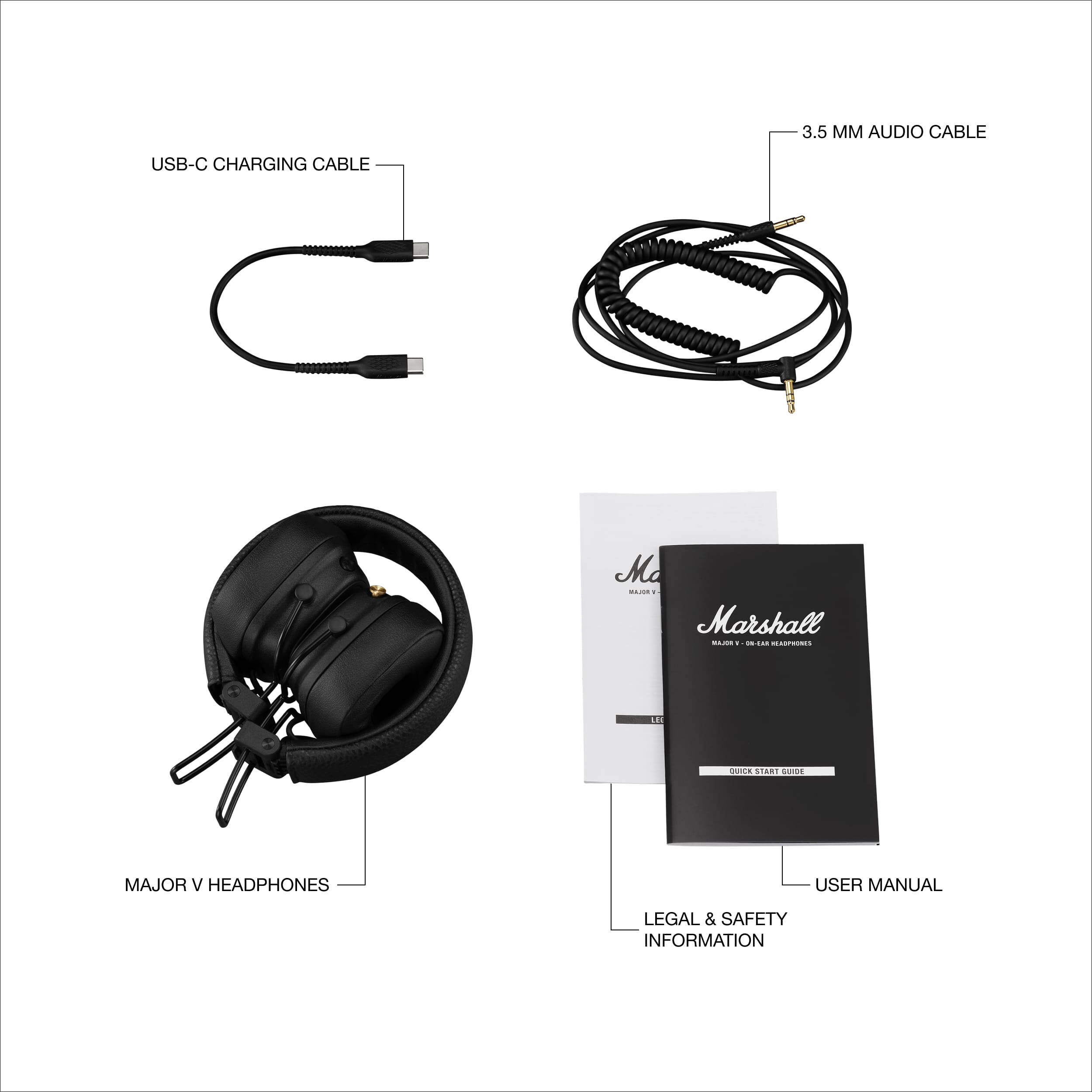 Marshall Major V On-Ear Wireless Bluetooth Headphones (Black)