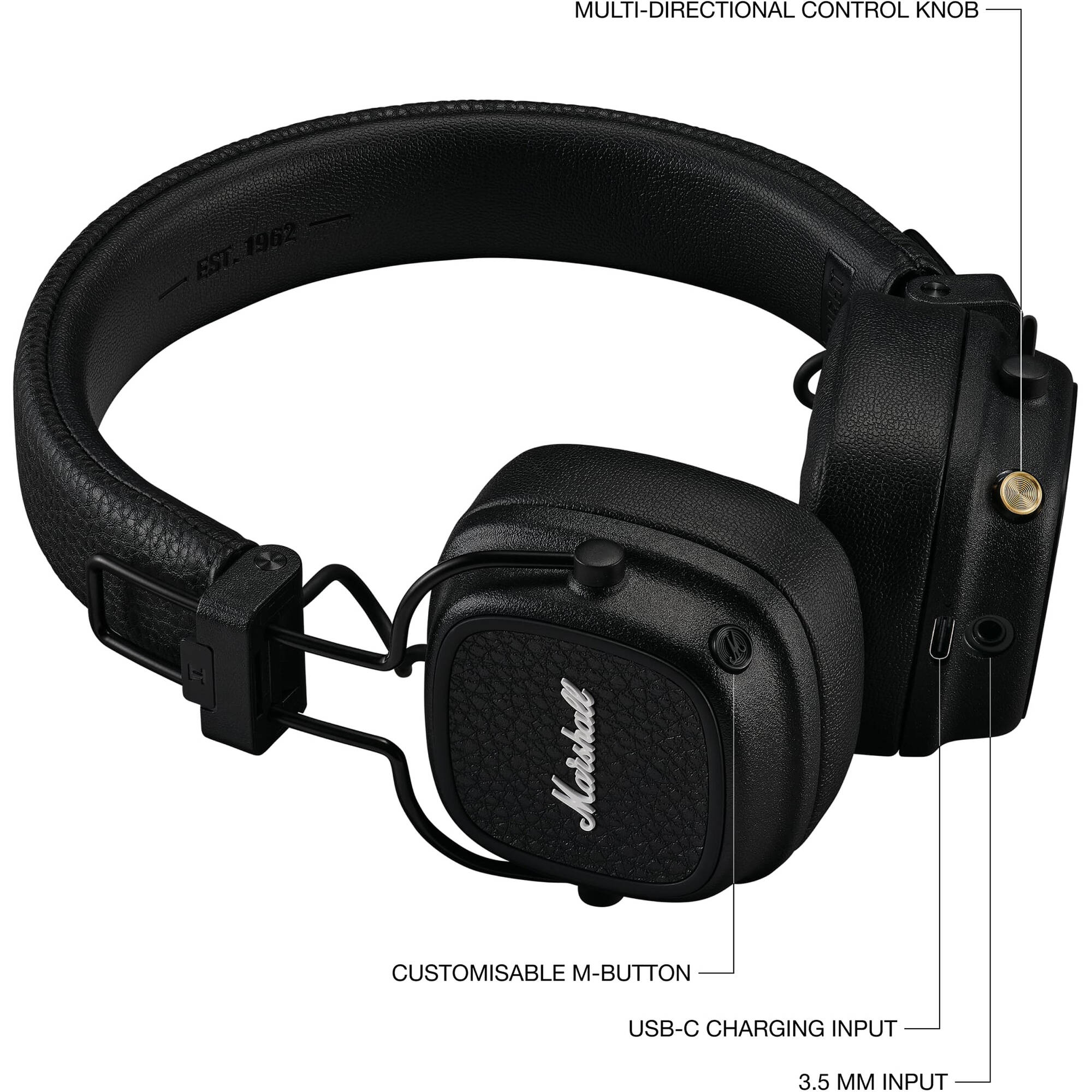 Marshall Major V On-Ear Wireless Bluetooth Headphones (Black)