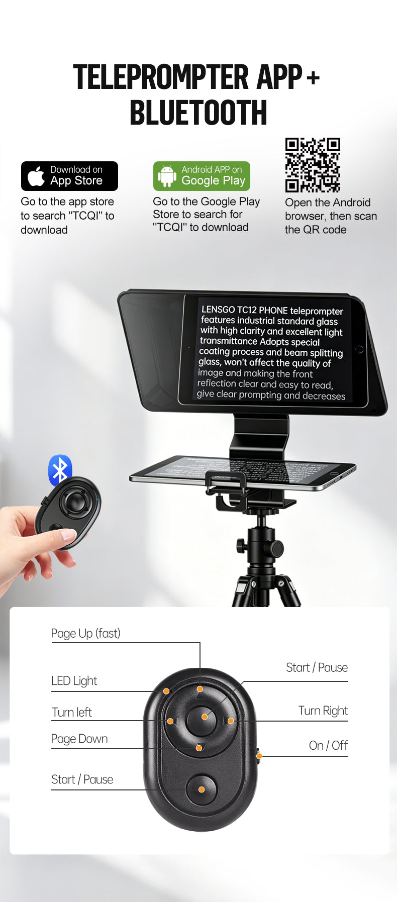 LENSGO TC12P Teleprompter for Smartphone and Tablets Video and Recording