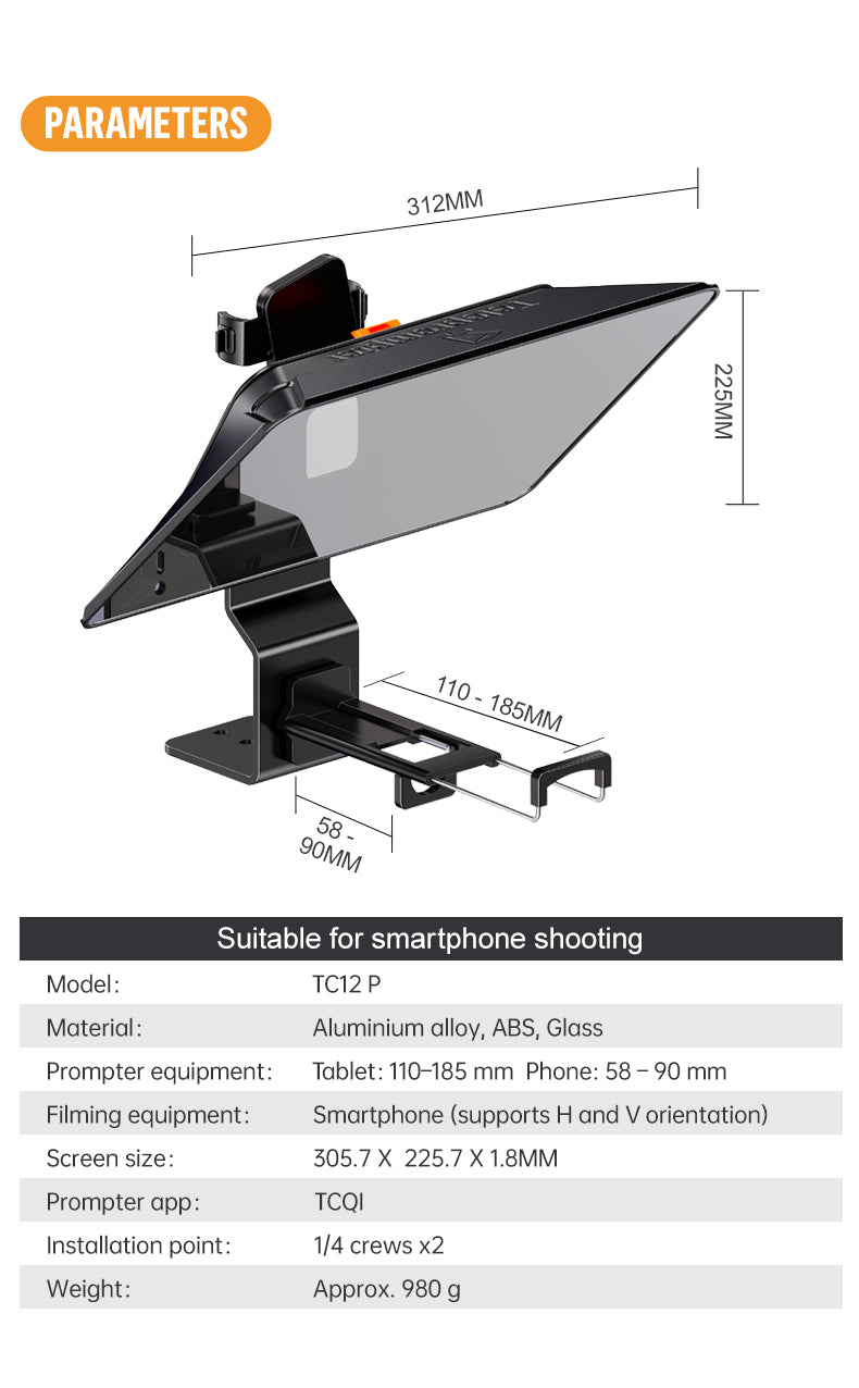 LENSGO TC12P Teleprompter for Smartphone and Tablets Video and Recording
