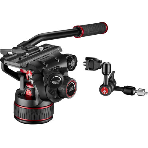 Manfrotto 608 Nitrotech Fluid Video Head and Carbon Fiber Twin Leg Tripod with Ground Spreader