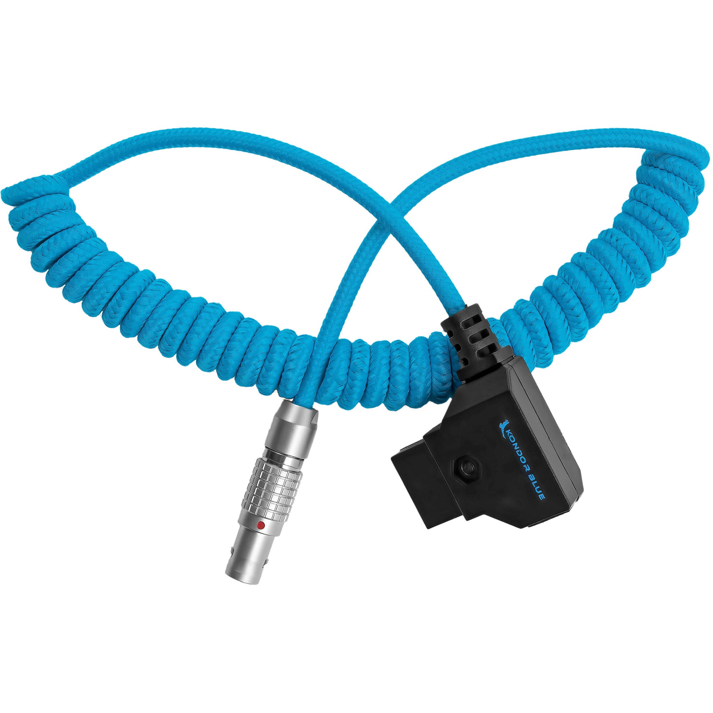 Kondor Blue Coiled D-Tap to Female 2-Pin LEMO-Type Power Cable for RED KOMODO (14-29")