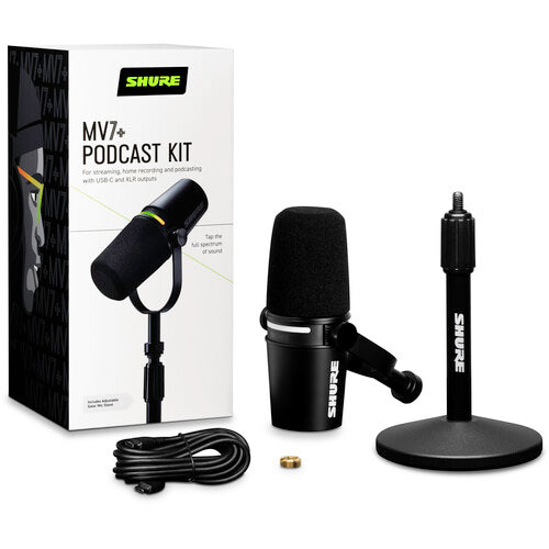 Shure MV7+ XLR/USB Podcast Microphone with Stand - Black