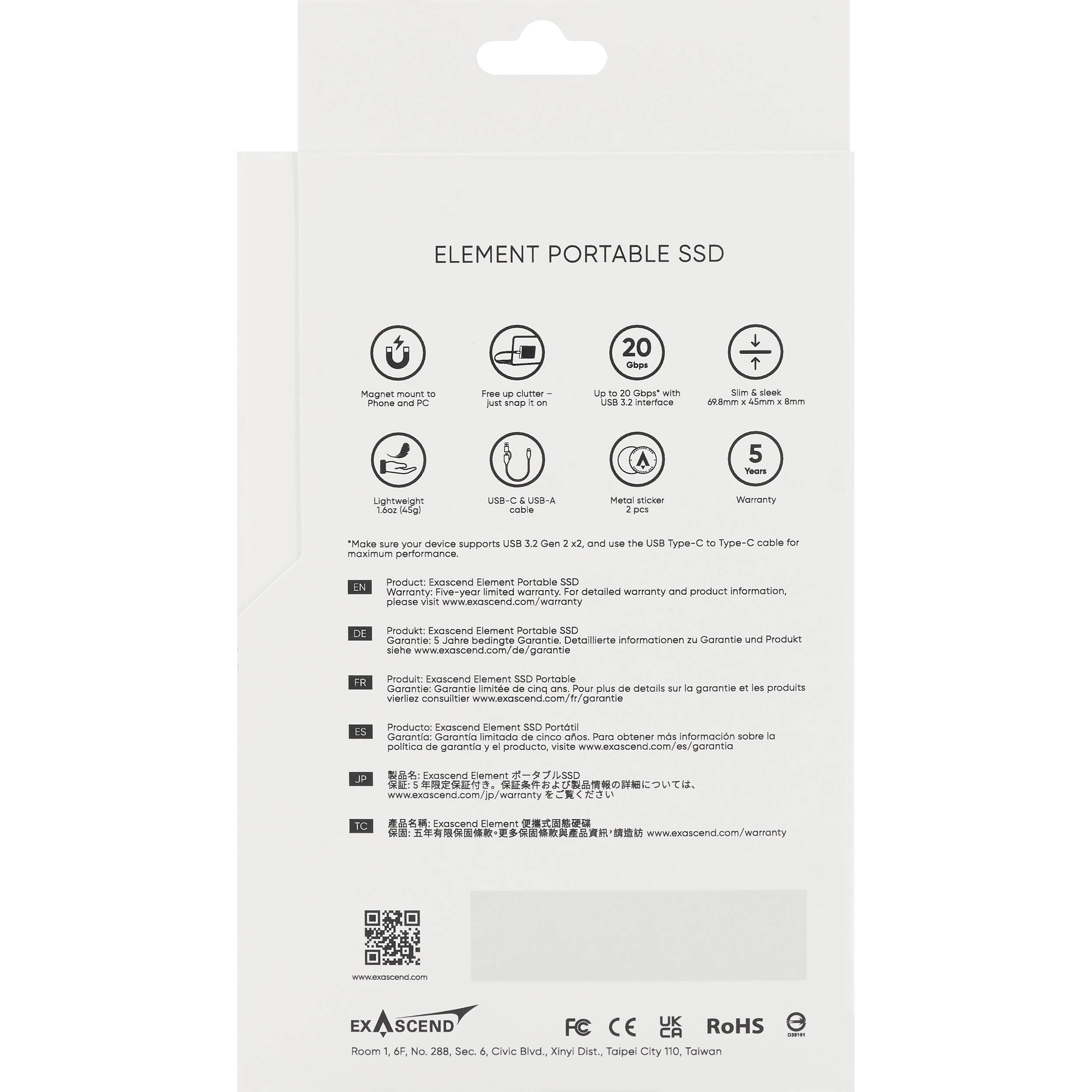 Exascend 2TB Element USB 3.2 Gen 2x2 Portable SSD (Black)