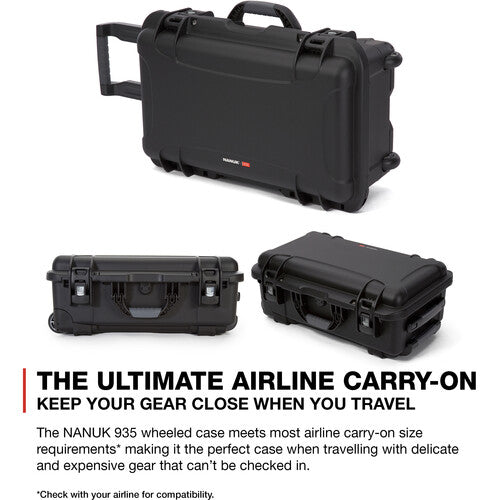 Nanuk 935 Wheeled Hard Utility Case with Padded Divider Insert & Lid Organizer  Black