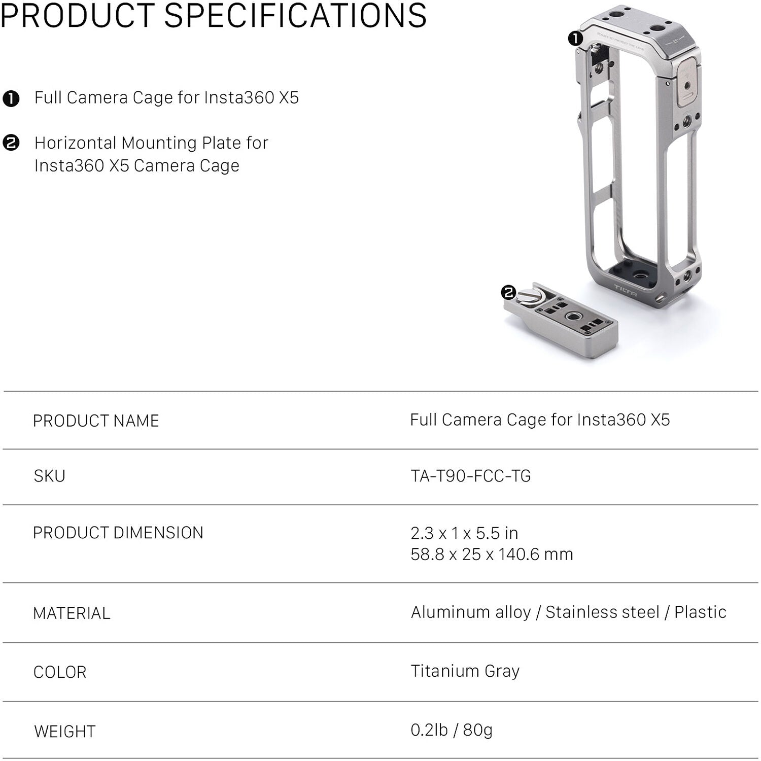 Tilta Full Camera Cage for Insta360 X5 (Titanium Gray)