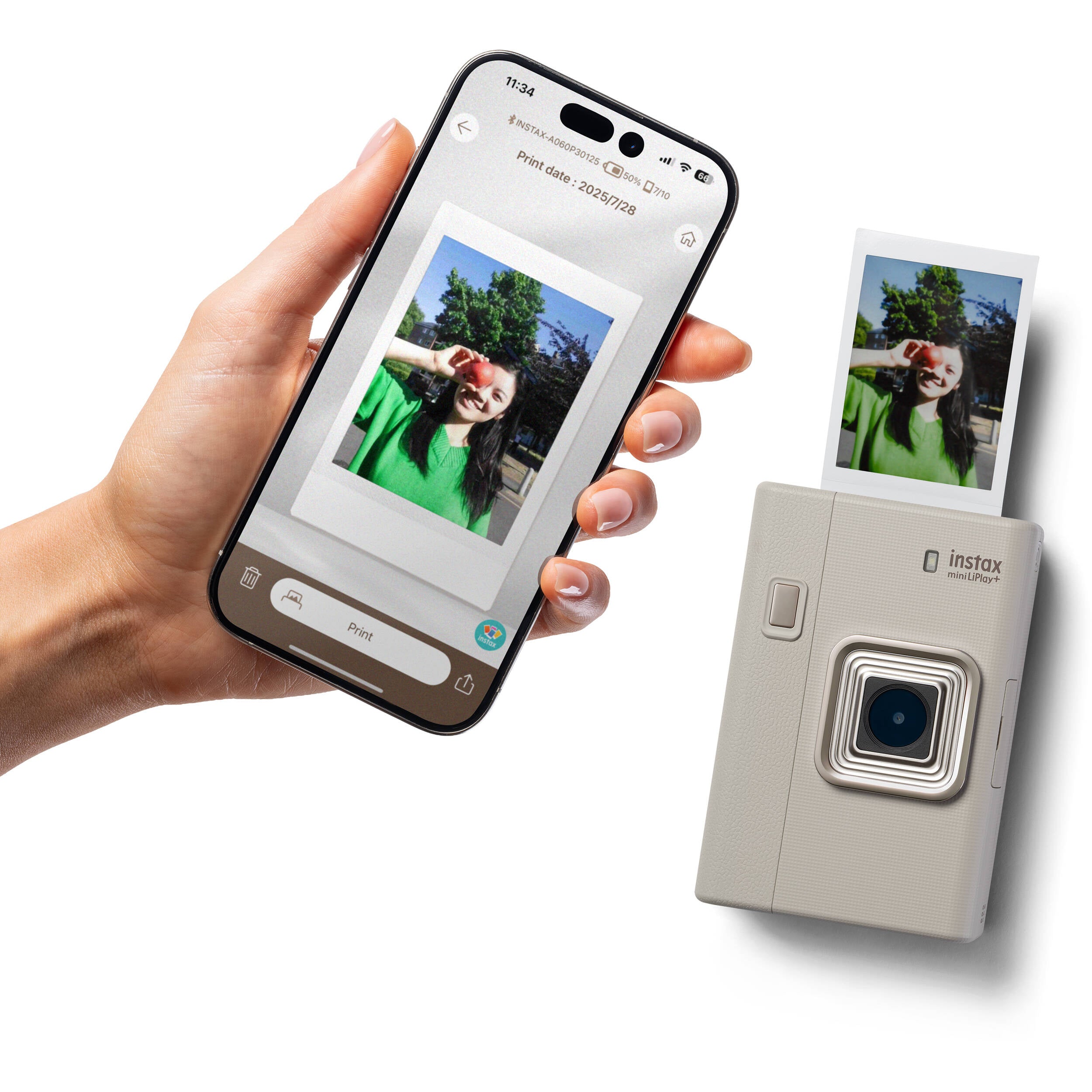 FUJIFILM instax mini LiPlay+ Hybrid Instant Camera (Sand Beige)