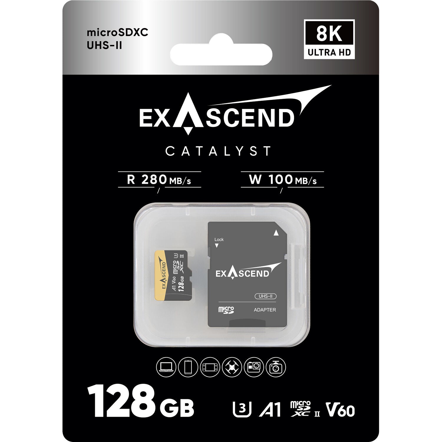 Exascend 128GB Catalyst UHS-II microSDXC Memory Card with SD Adapter