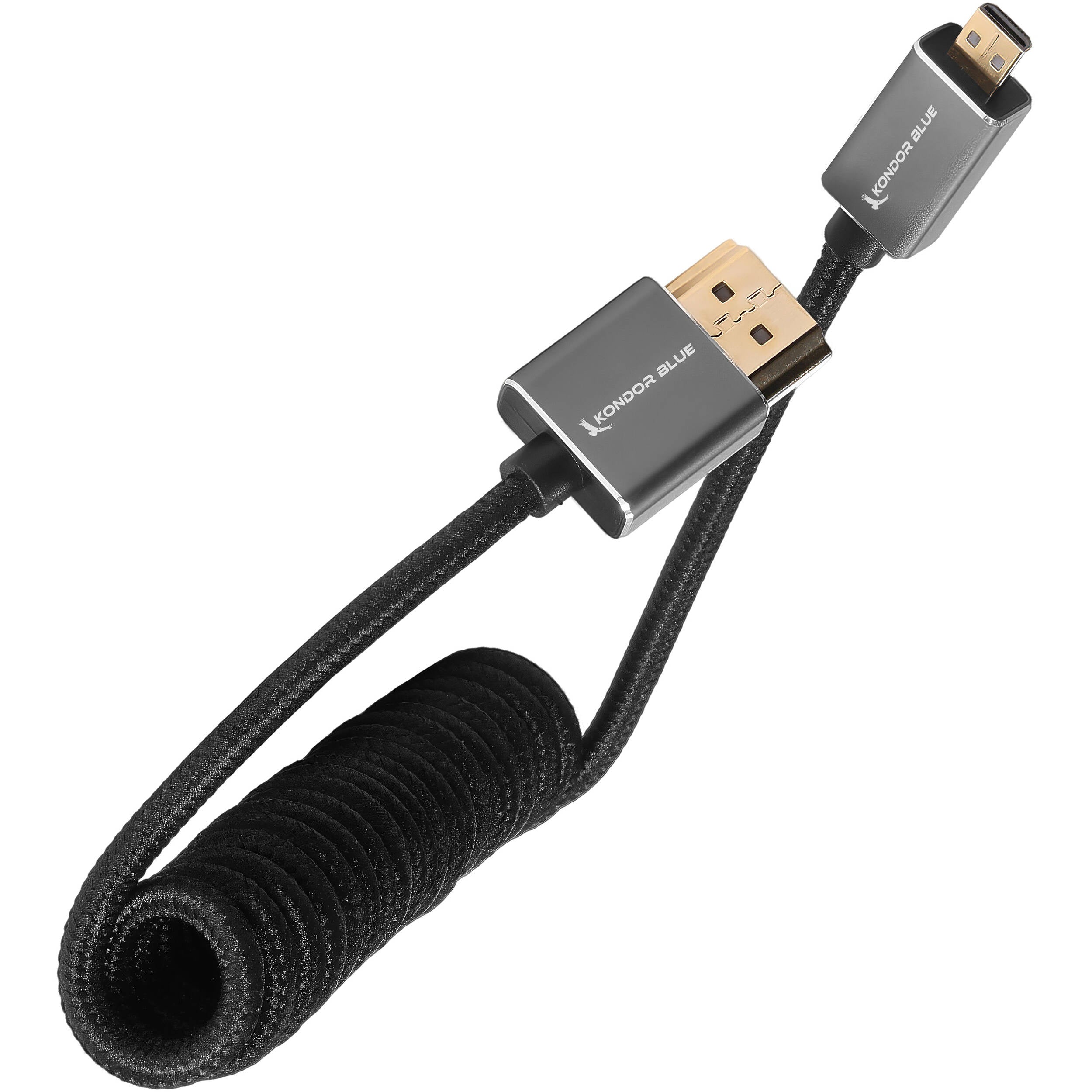 Kondor Blue Coiled Micro-HDMI to HDMI (12 to 24", Raven Black)