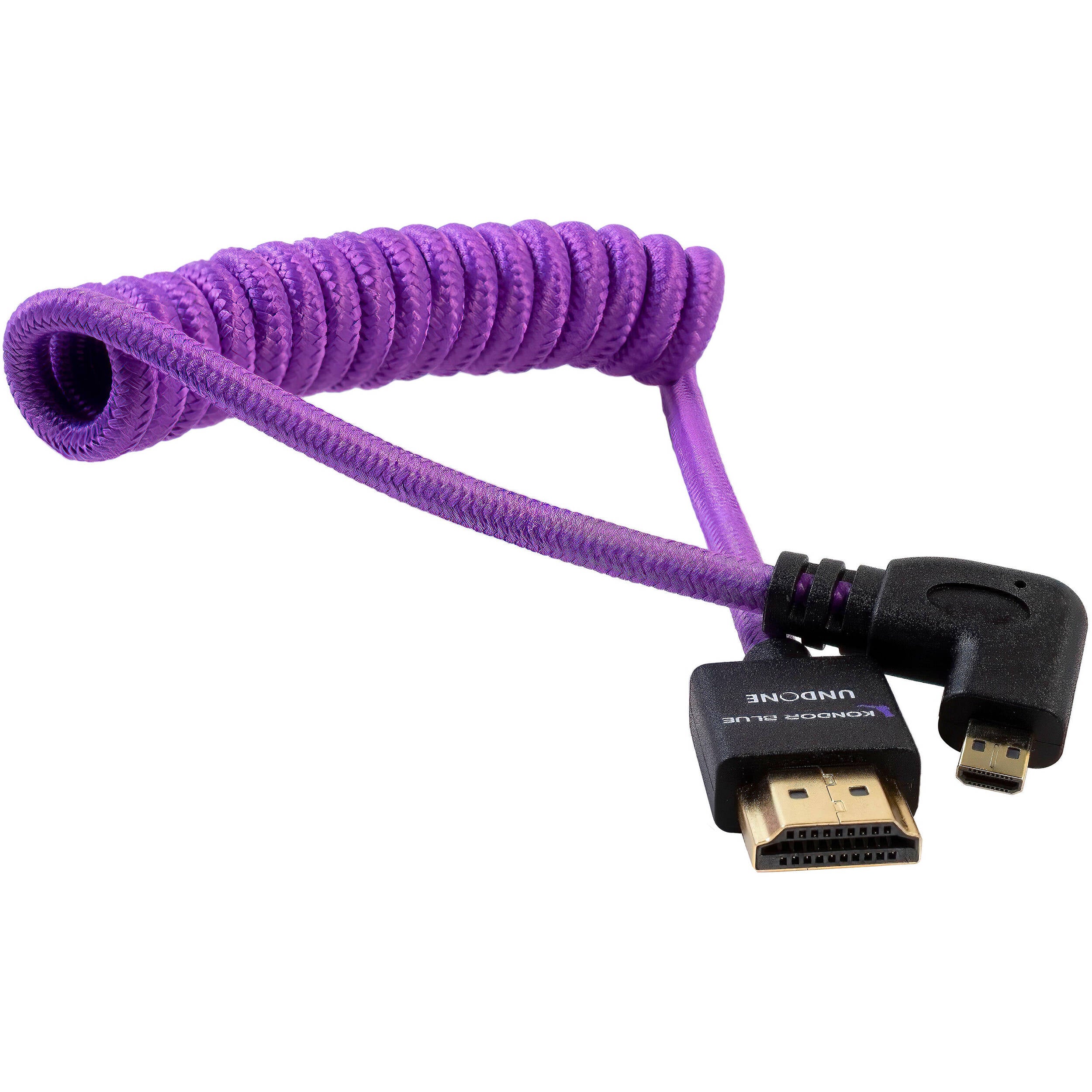 Kondor Blue Gerald Undone Braided Coiled High-Speed Right-Angle Micro-HDMI to HDMI Cable for Canon R5 & R6 Cameras (Limited Purple Edition, 12 to 24")