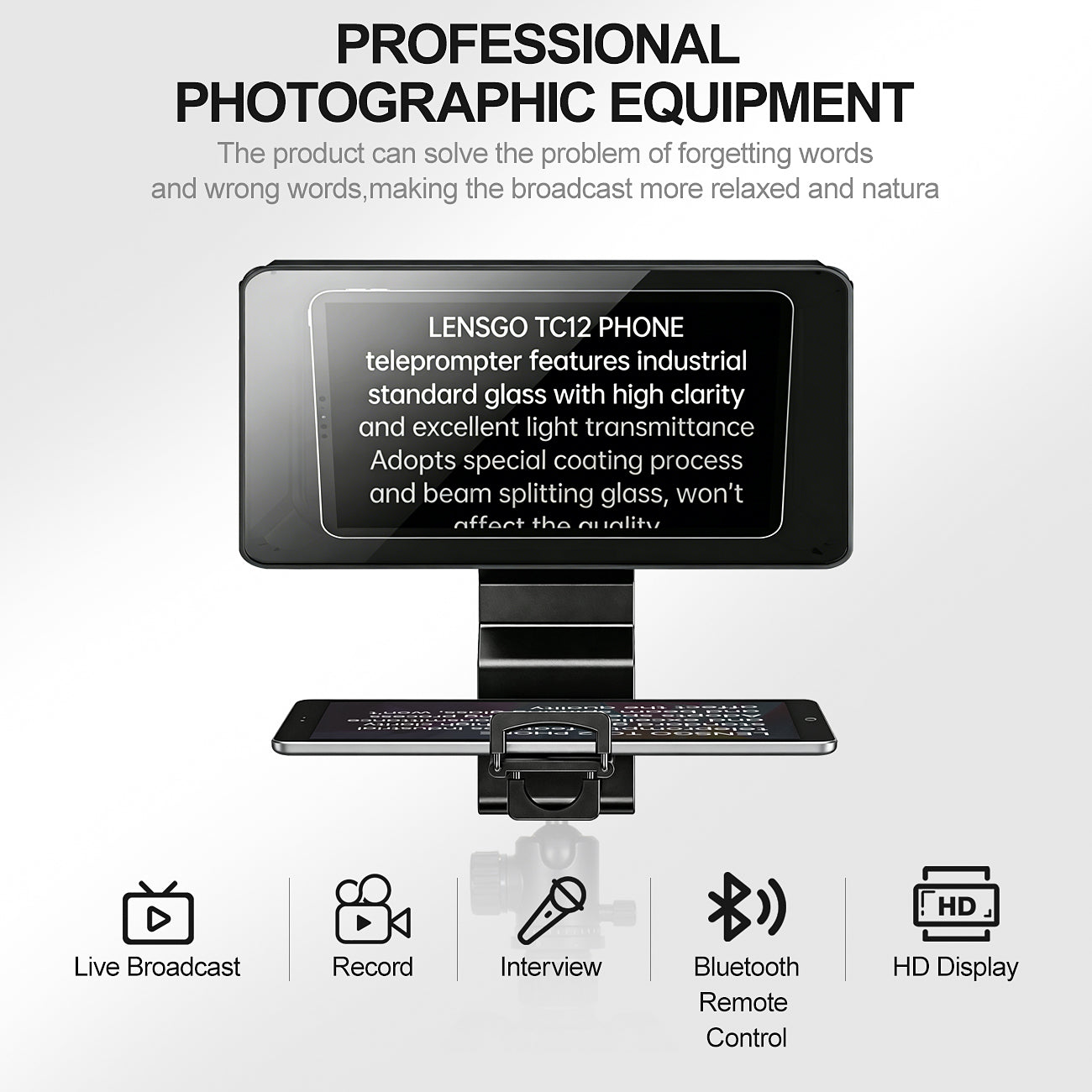 LENSGO TC12P Teleprompter for Smartphone and Tablets Video and Recording