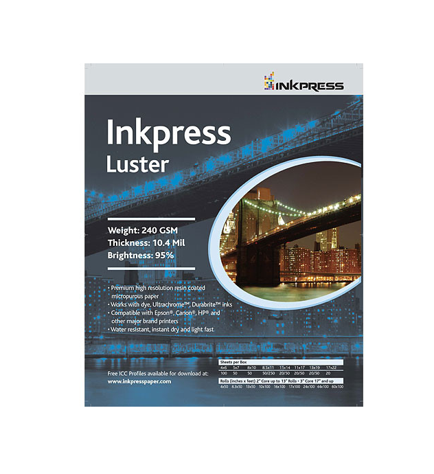 Inkpress PCL111450 Papier à jet d'encre Luster 11 x 14 "- 50 feuilles