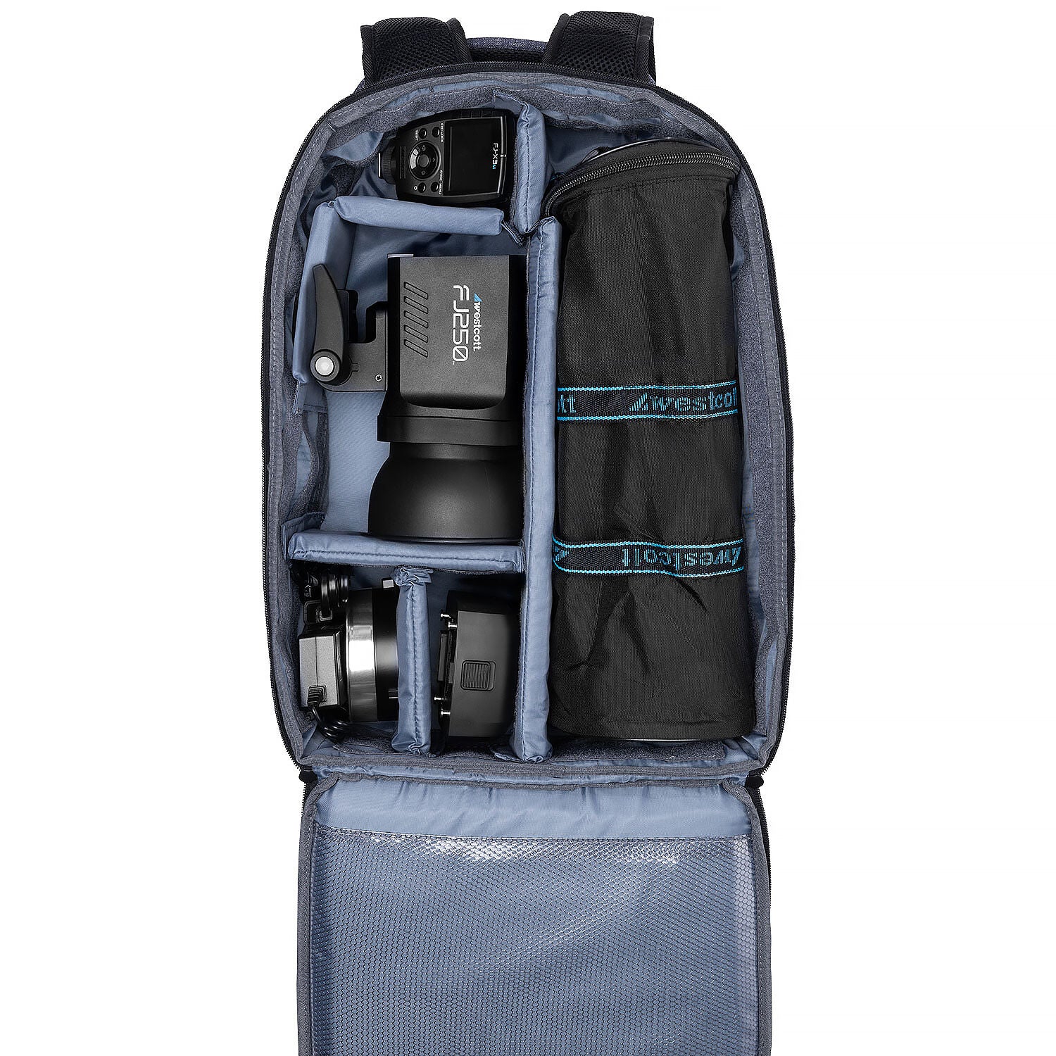 Westcott Stroboscope à écran tactile FJ250 250 W avec déclencheur universel FJ-X3 M (kit sac à dos 1 lumière)