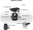 ACSSOON BH-01 Toprig Center Ball Head avec libération rapide