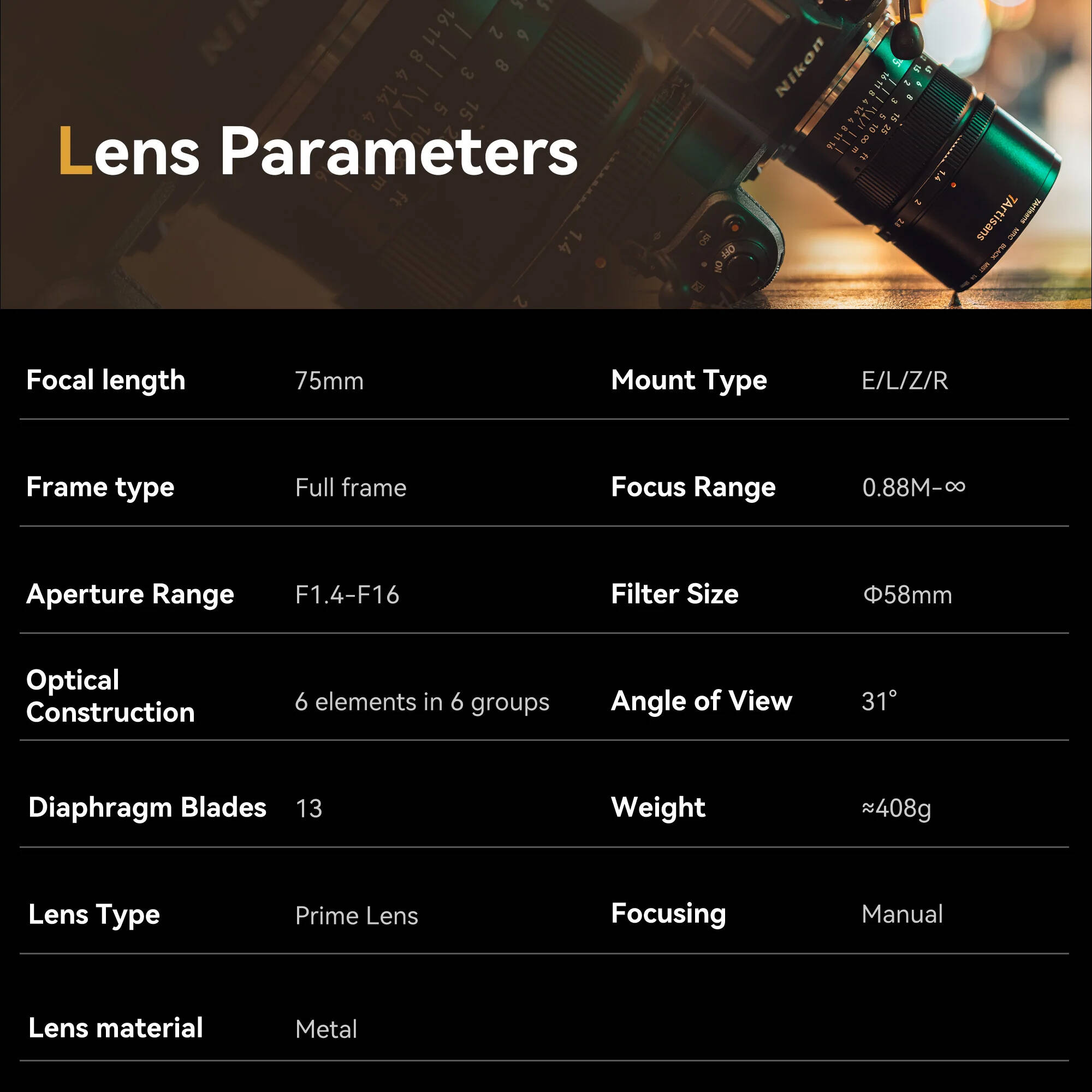 7Artisans 75mm f/1.4 Lens (L-Mount)