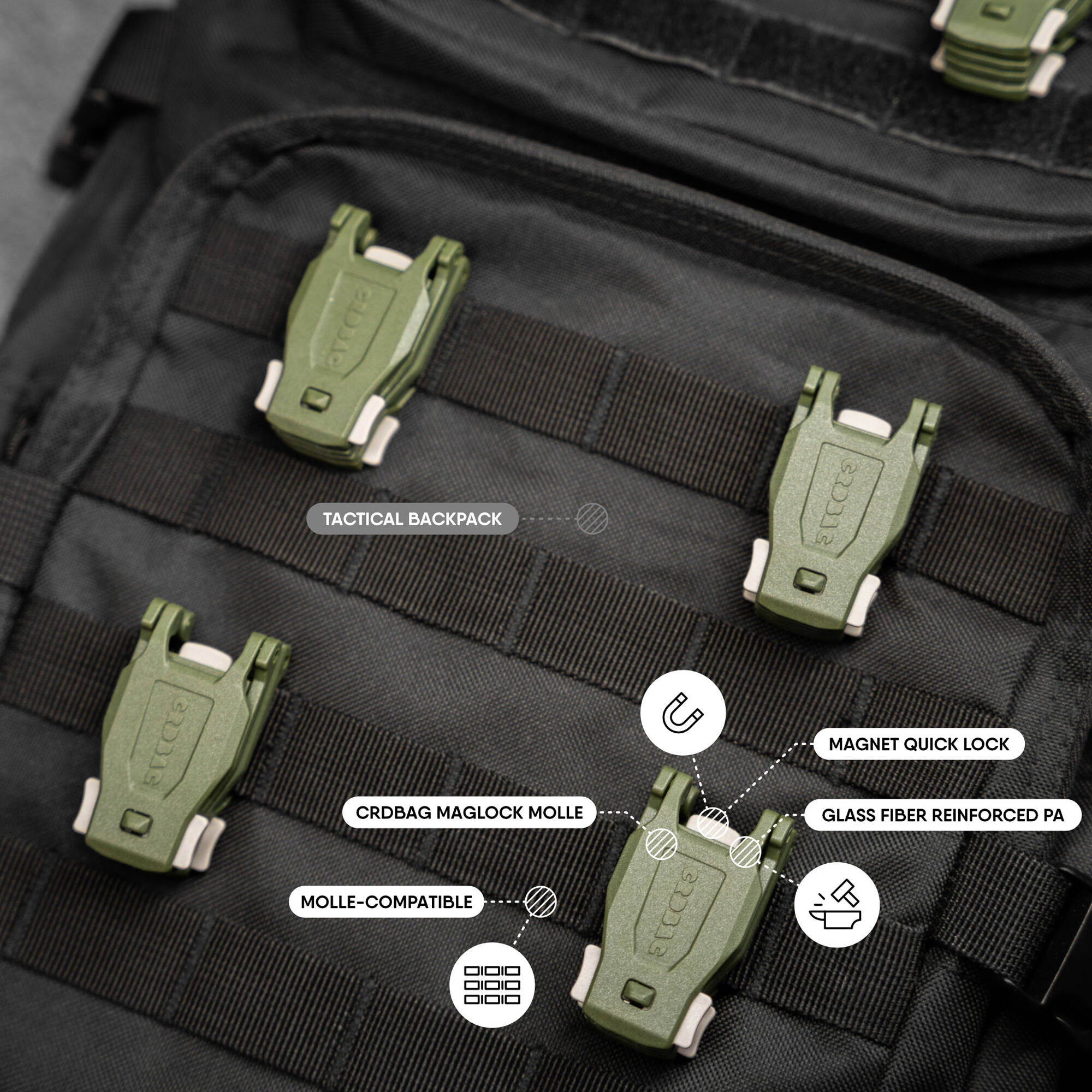 Boucles CRDBAG Maglock (vert armée, paquet de 2)