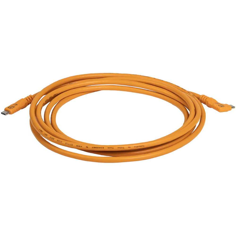 Tether Tools TetherPro Optima Câble USB-C (10', orange haute visibilité, angle droit)
