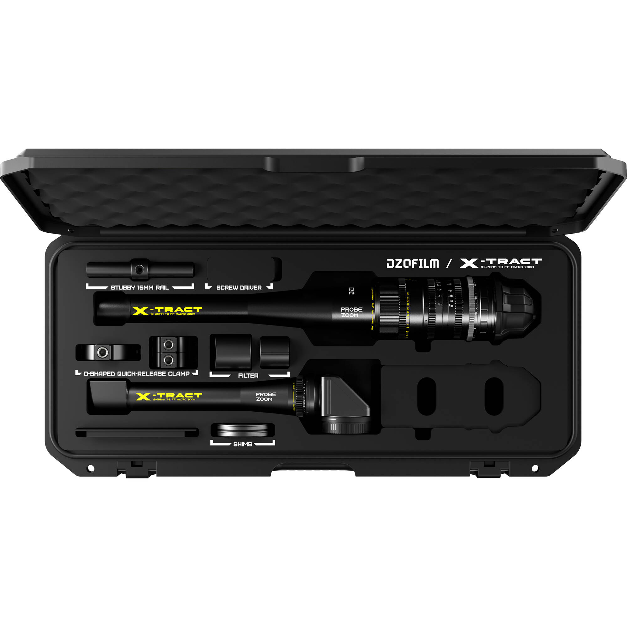 Dzofilm X-TRAT 18-28MM T8 FF Zoom de sonde détachable avec boîtier (0 et 360, Arri PL, métrique)