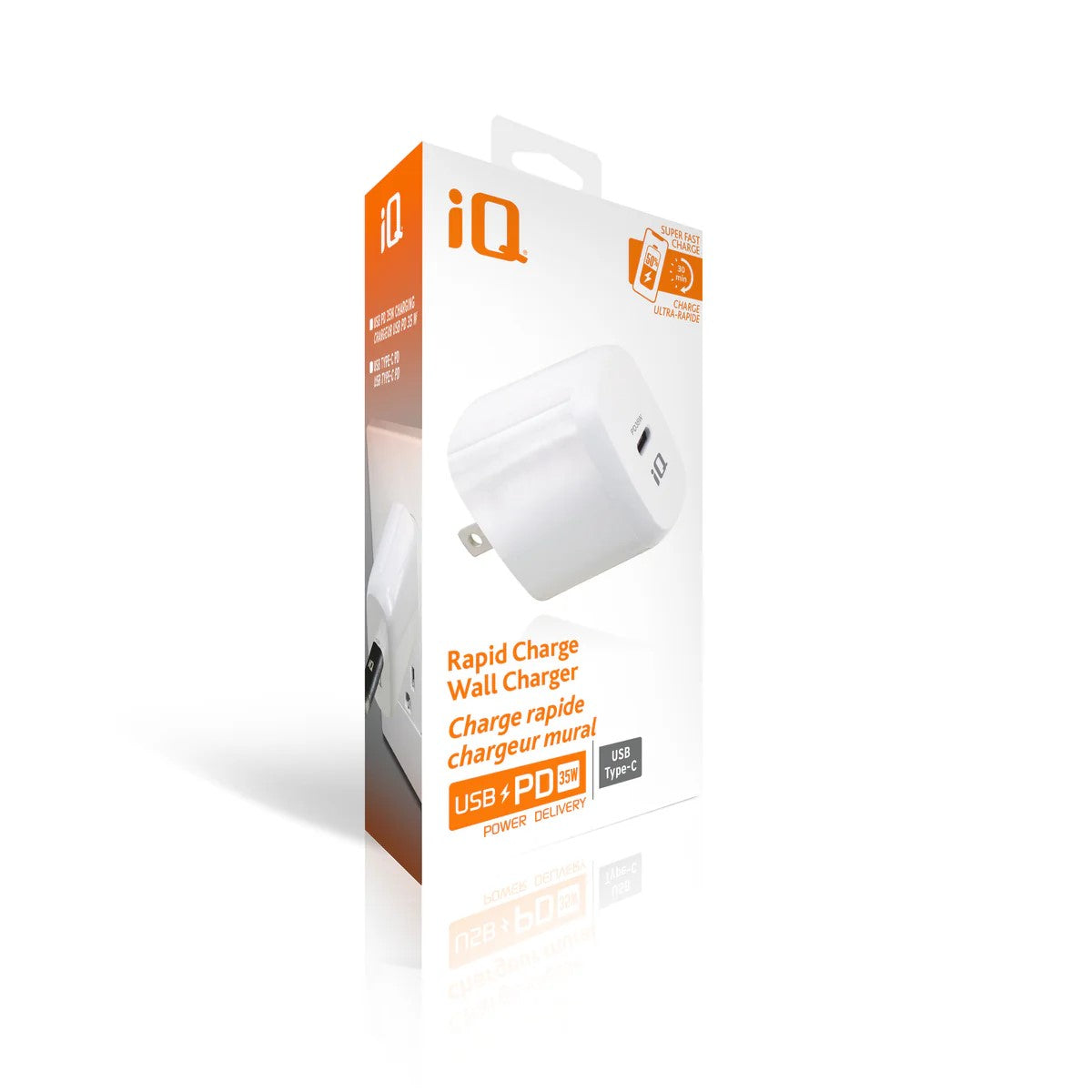 IQ USB PD 35W Charger mural de charge rapide, blanc, dents fixes
