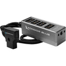 Kondor Blue 12V Metal D-Tap Hub Voltmeter 4 Way Port Power Tap Splitter (1/4”-20 Threads)