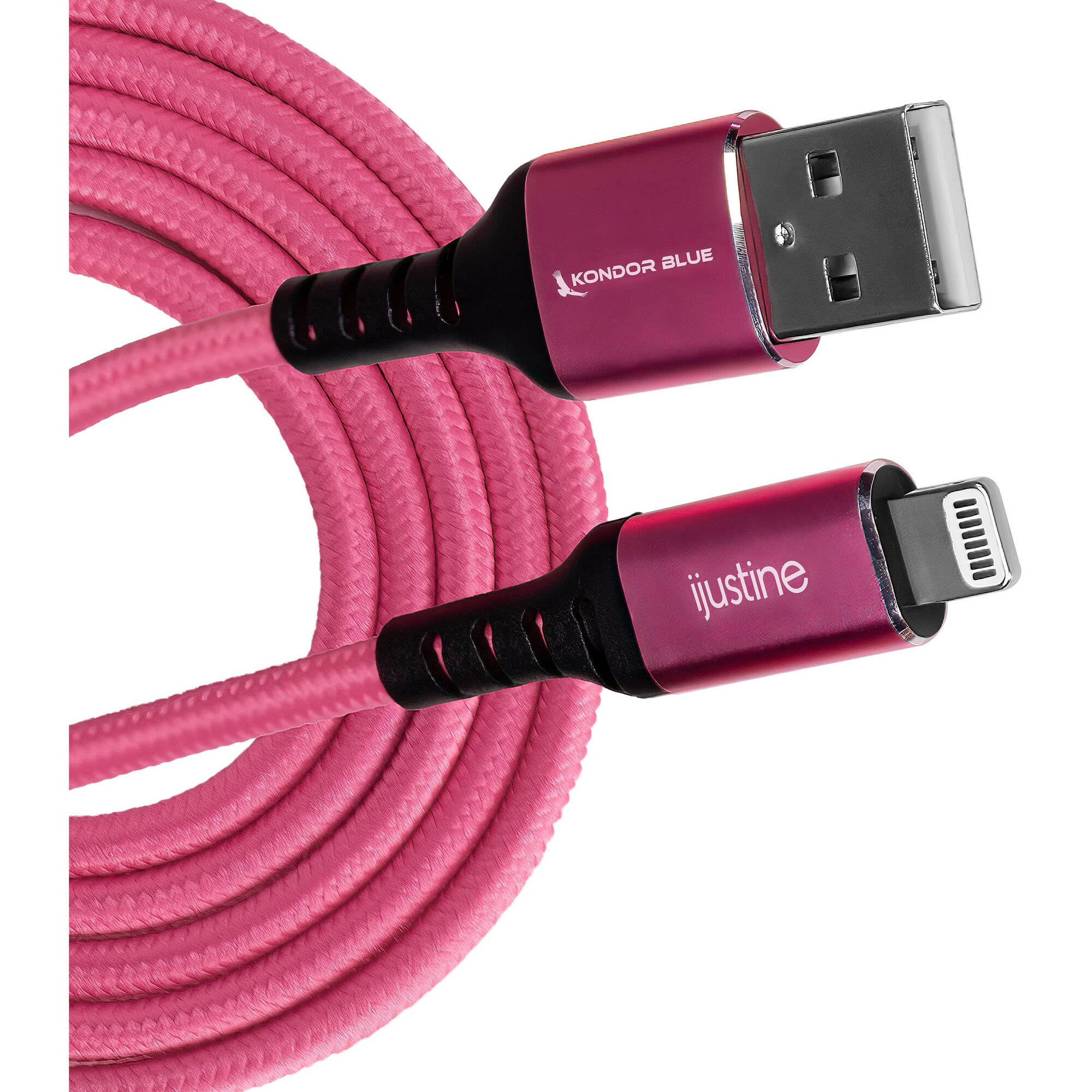 Kondor Blue iJustine Pink Lightning Cable for iPhone Charging & Sync USB-C & USB-A (1 Meter/3.3FT) (USB A)