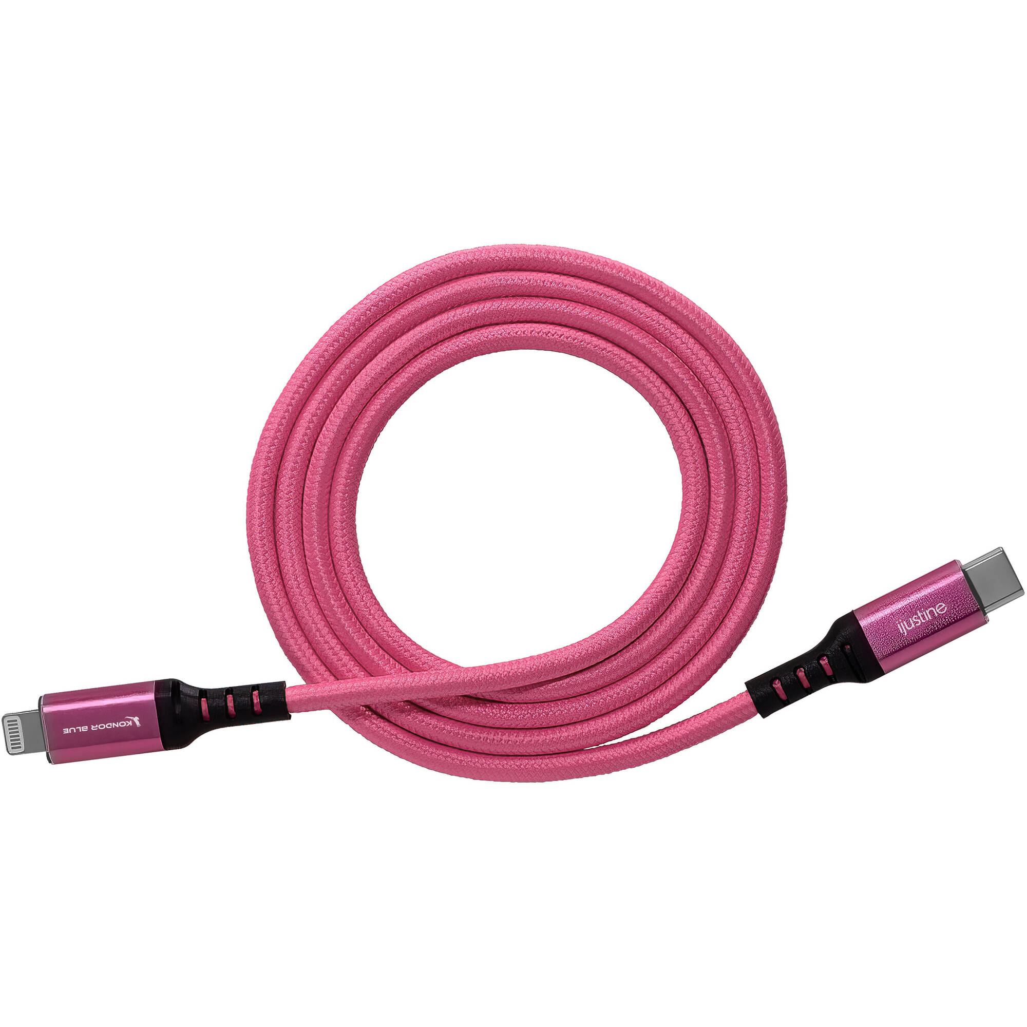Kondor Blue iJustine Pink Lightning Cable for iPhone Charging & Sync USB-C & USB-A (1 Meter/3.3FT) (USB c)