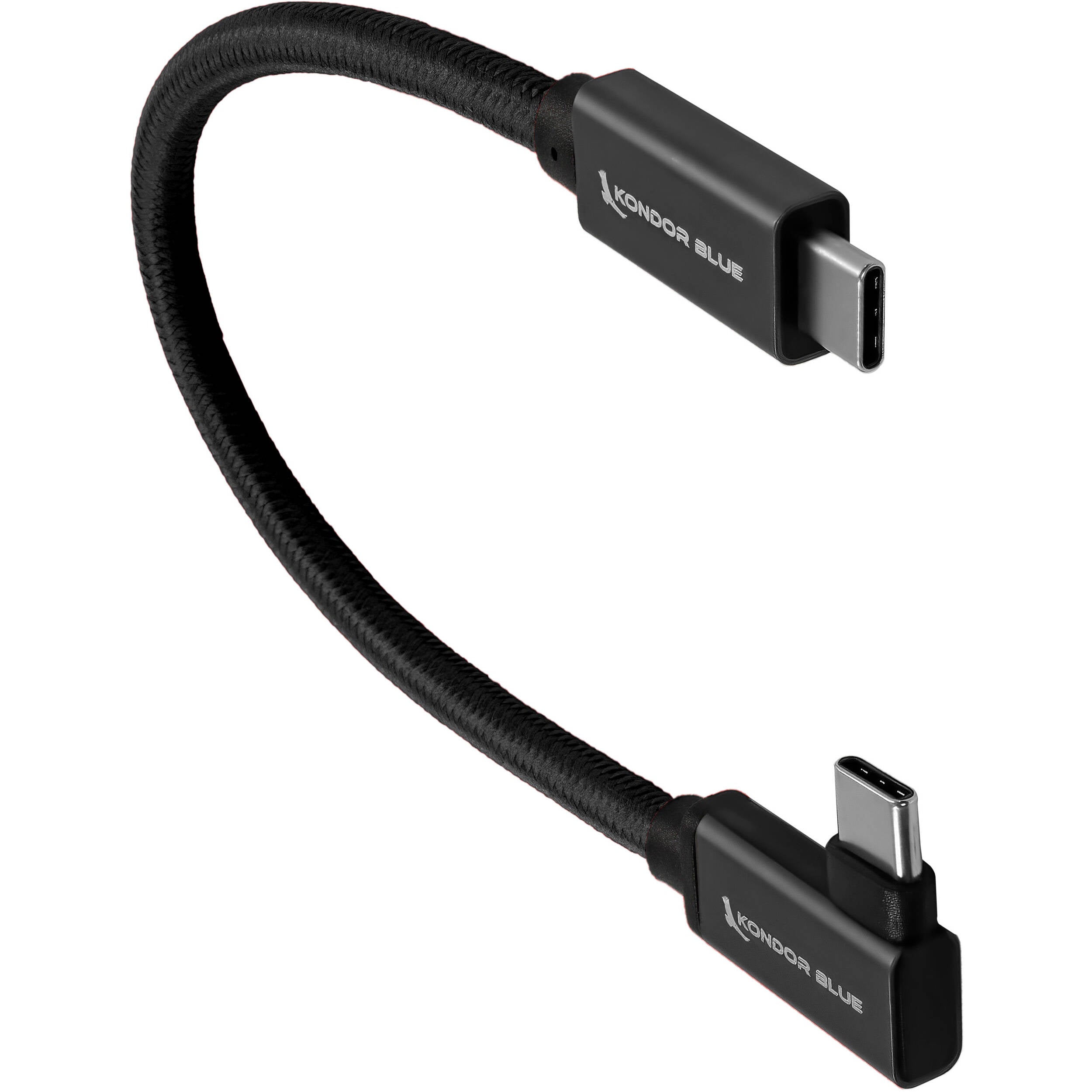 Kondor Câble USB C vers USB C bleu pour enregistrement et chargement SSD – Données 8K et alimentation (angle droit) (8,5") (Raven Noir)
