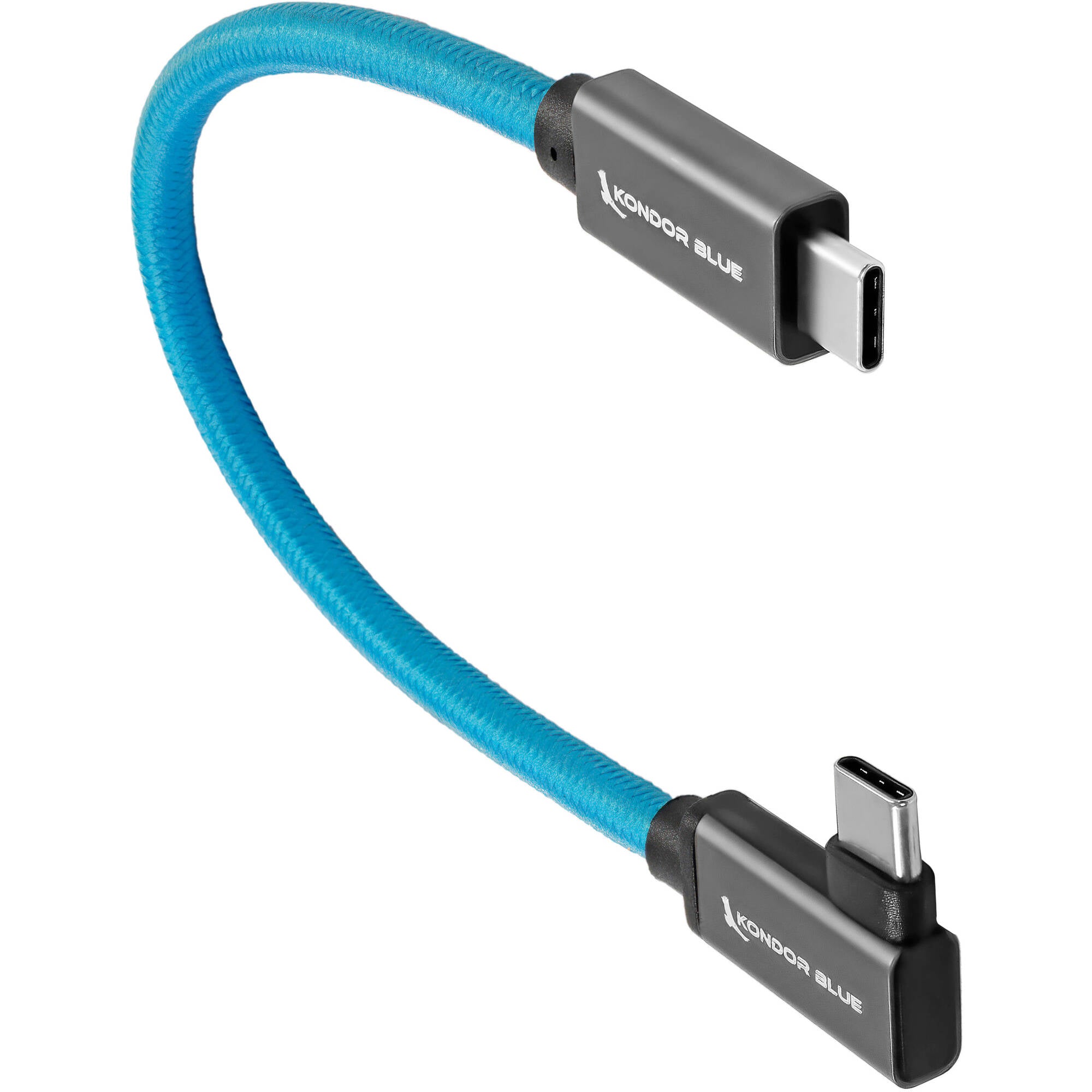 Kondor Blue USB C to USB C Cable for SSD Recording & Charging - 8K Data and Power Delivery (Right Angle)(12")
