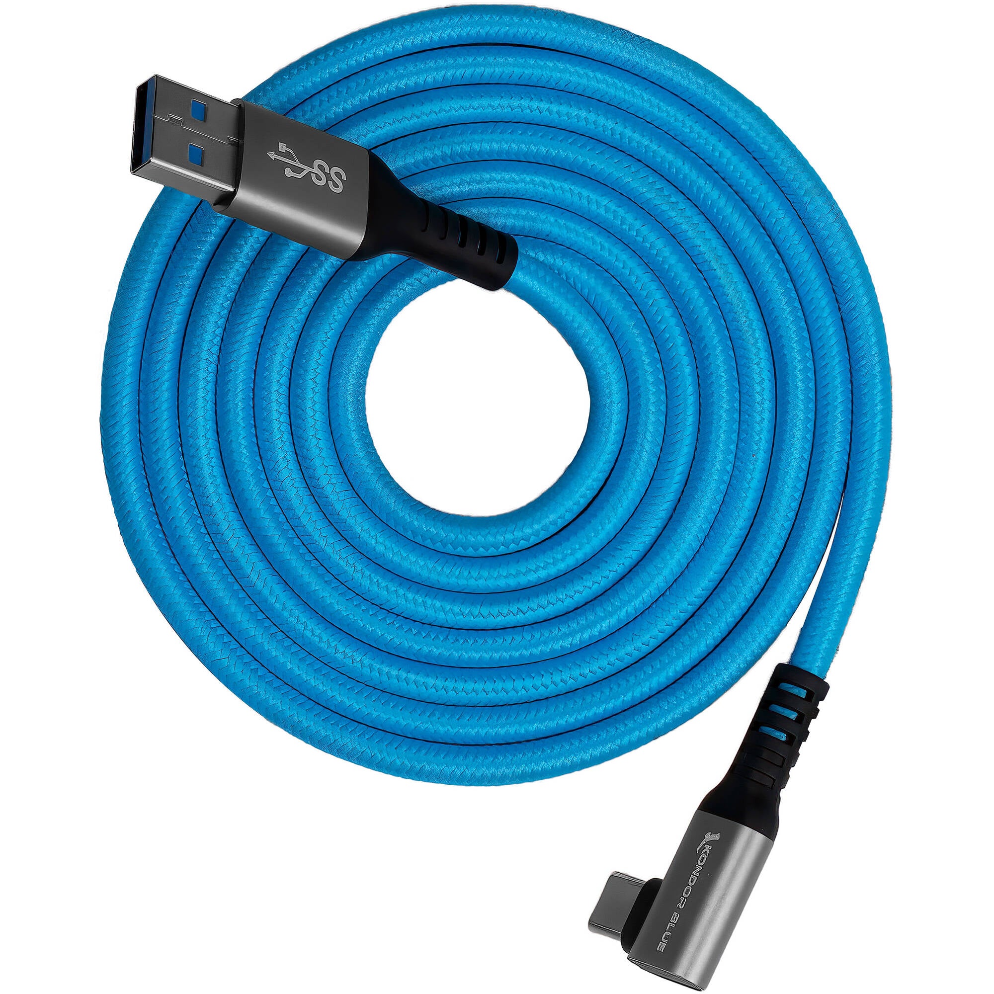 Kondor Blue USB A TO USB C RIGHT ANGLE HIGH SPEED DATA AND POWER CABLE 3A 60W 5G (10 FEET)