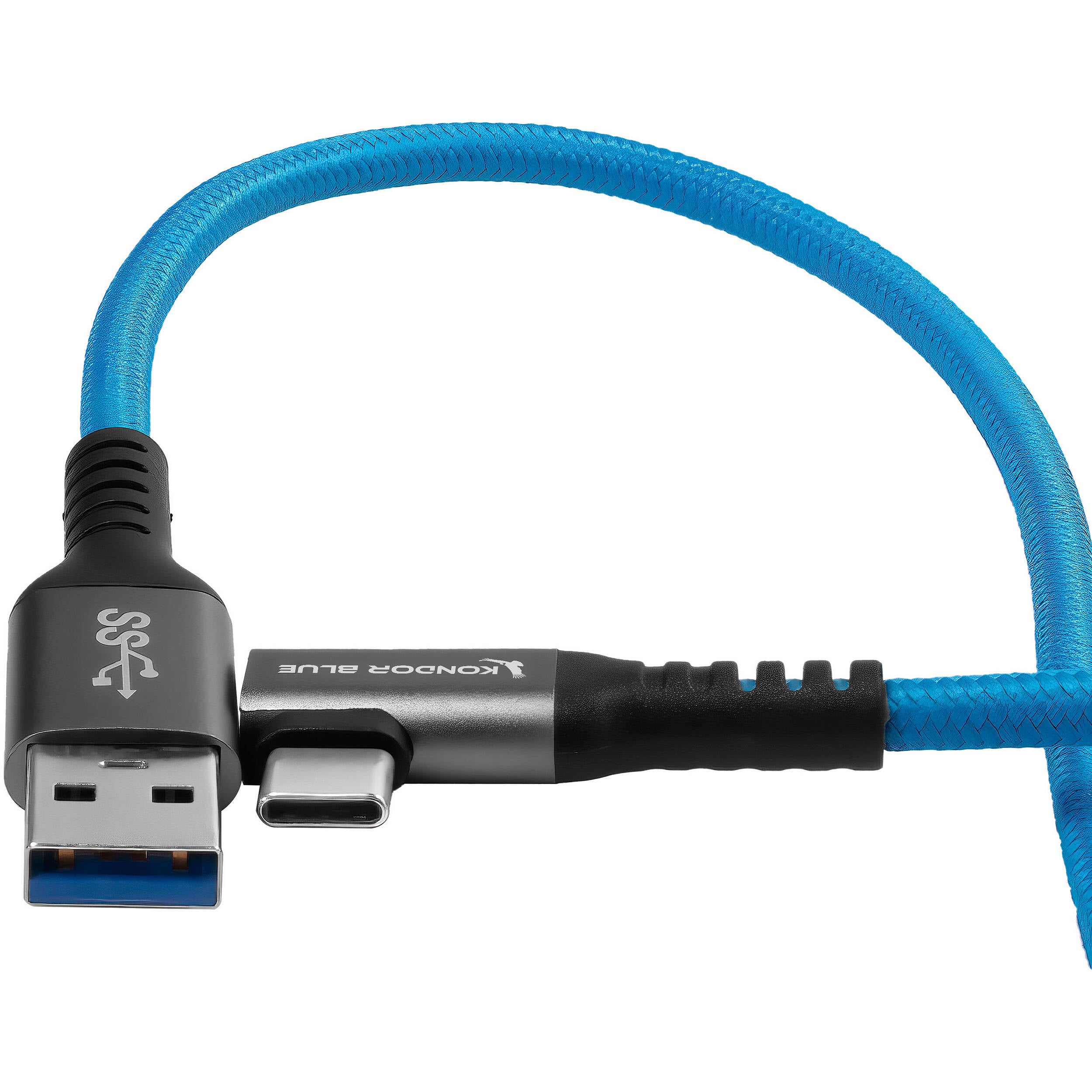 Kondor Blue USB A TO USB C RIGHT ANGLE HIGH SPEED DATA AND POWER CABLE 3A 60W 5G (10 FEET)