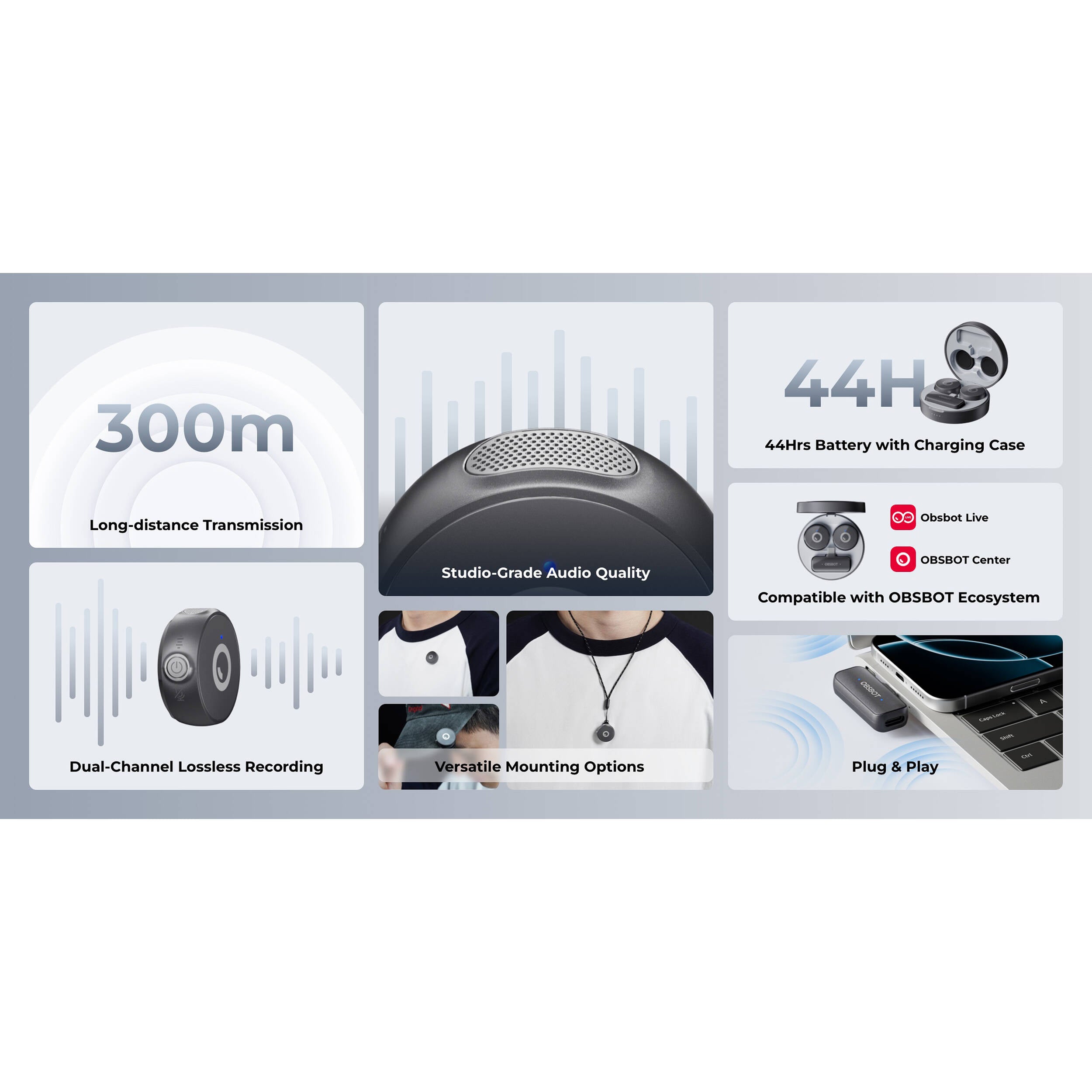 OBSBOT Vox 2-Person Wireless Live Streaming Microphone System with USB-C Connector (2.4 GHz)