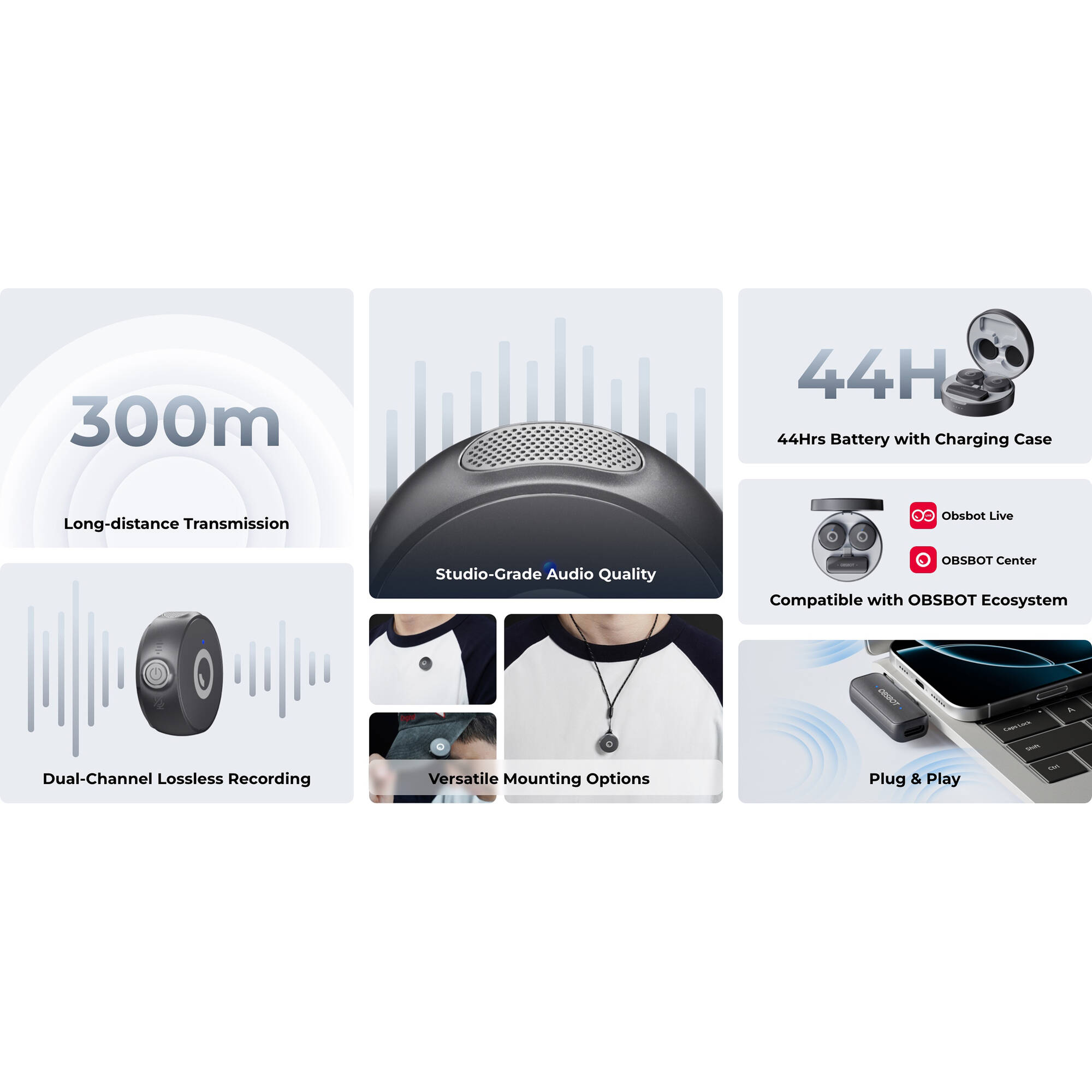 OBSBOT Vox 2-Person Wireless Live Streaming Microphone System with USB-C Connector (2.4 GHz)