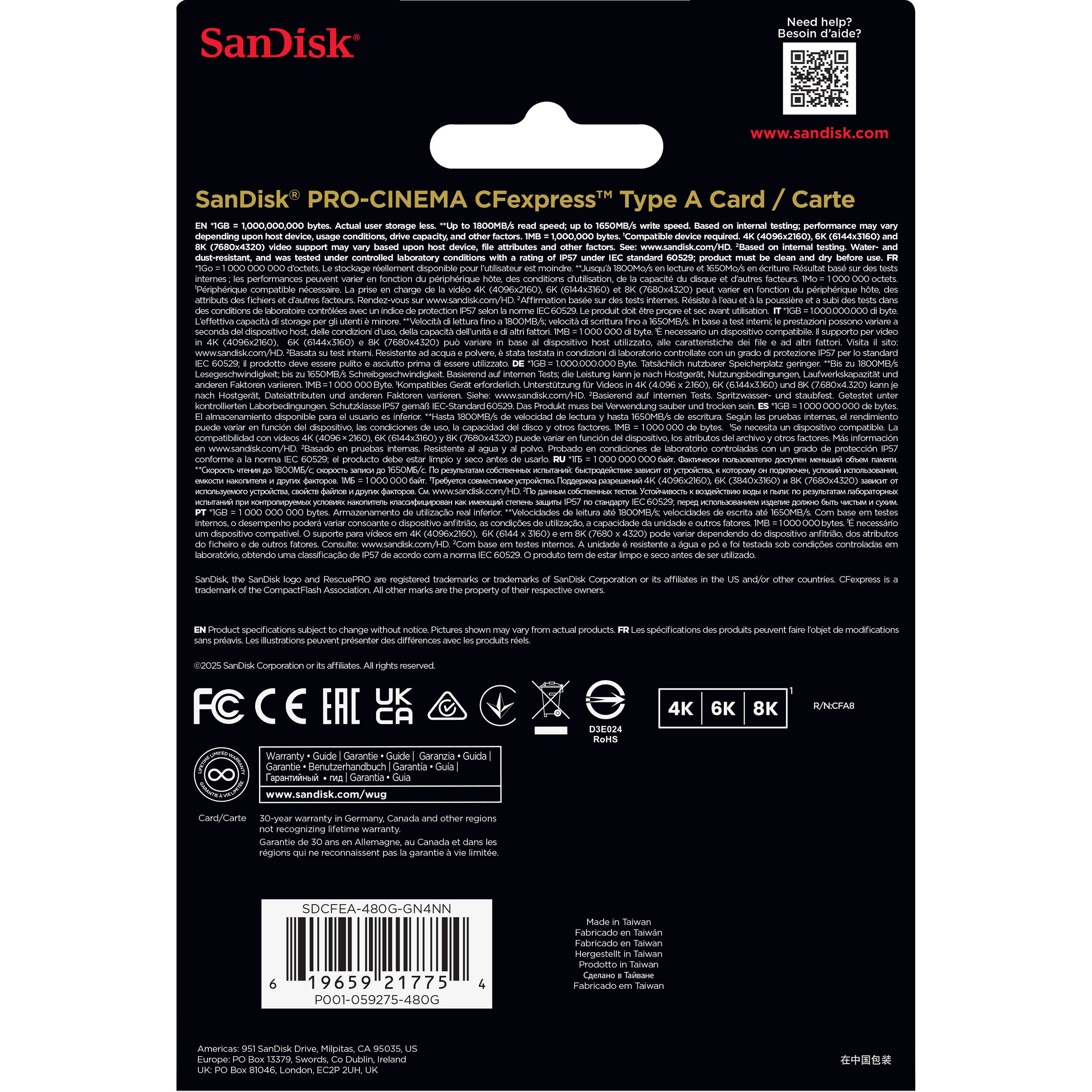 SanDisk 480GB PRO-CINEMA CFexpress Type A Memory Card