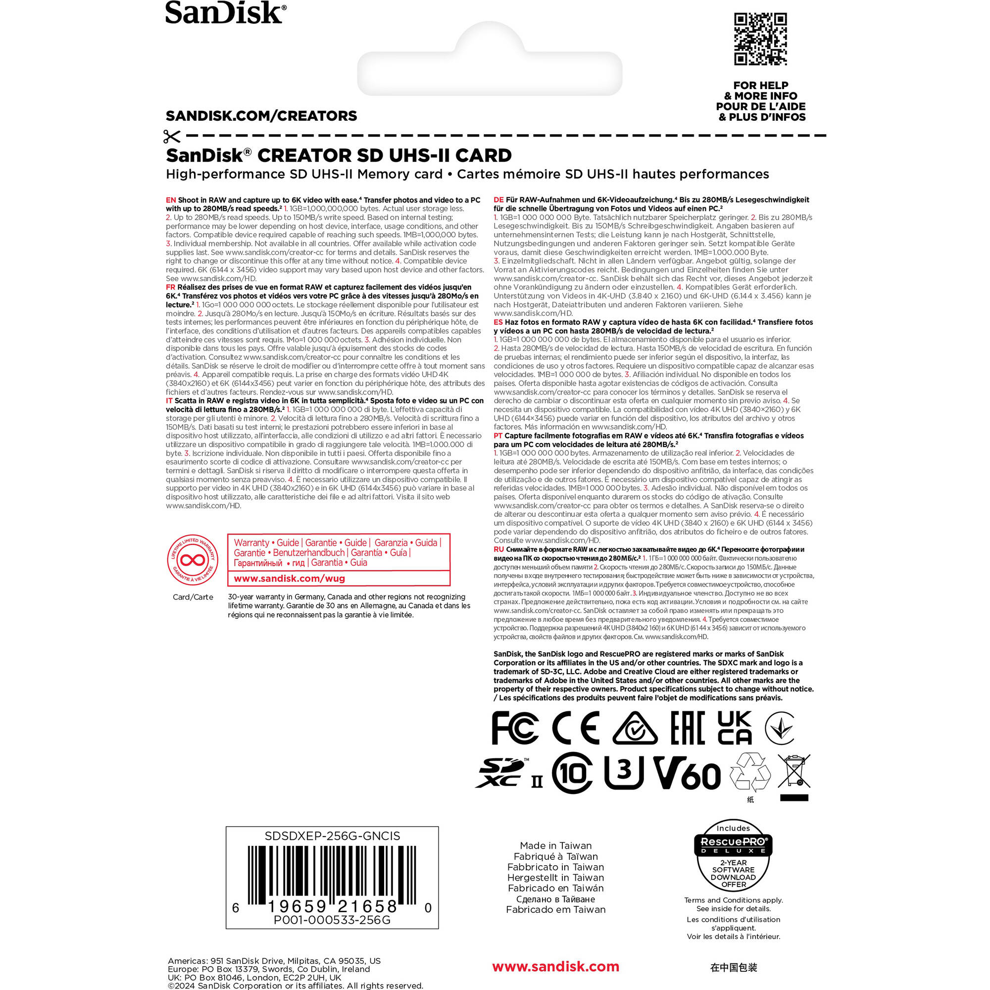 SanDisk 256GB Creator Series UHS-II SDXC Memory Card