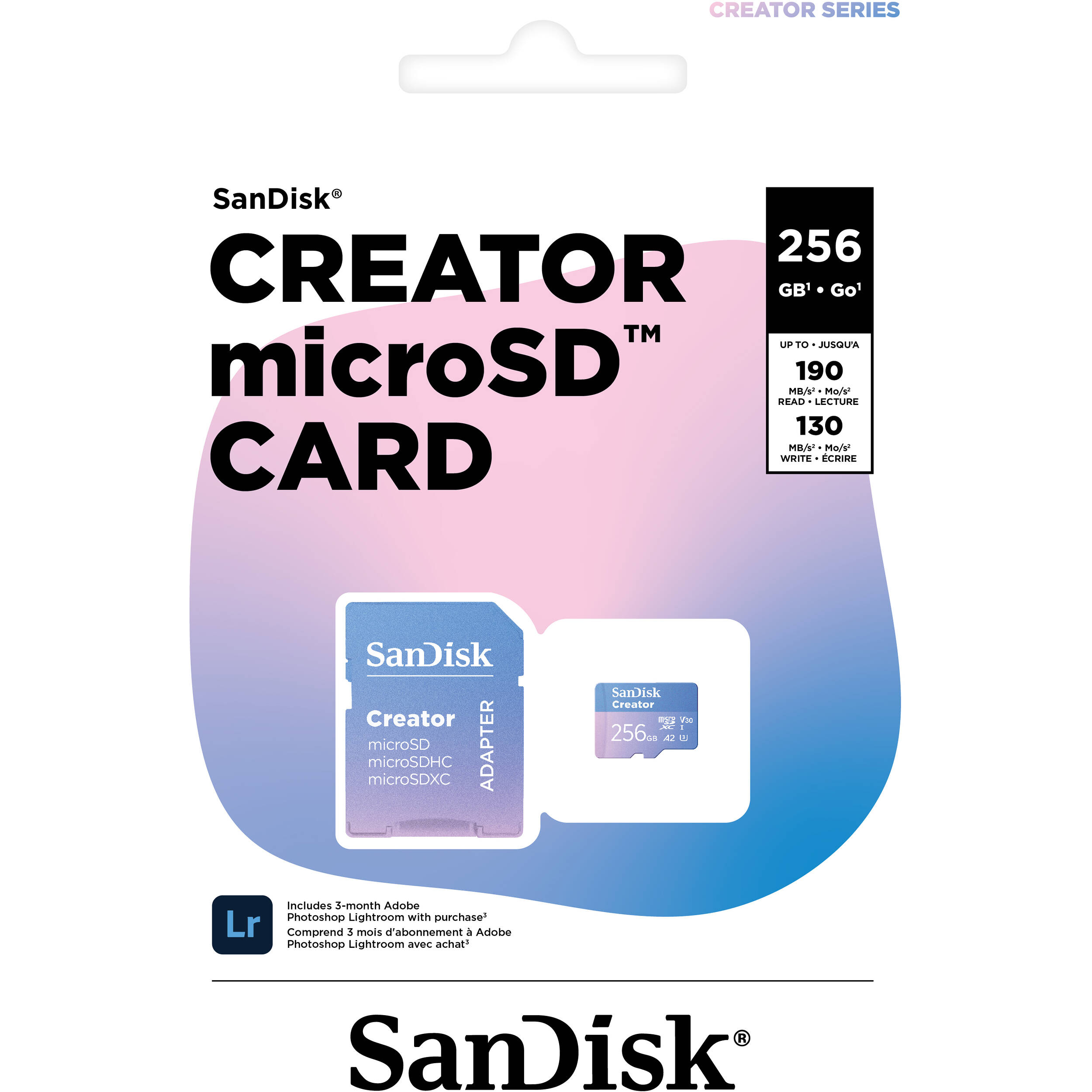 Carte mémoire microSDXC UHS-I SanDisk Creator Series 256 Go avec adaptateur SD
