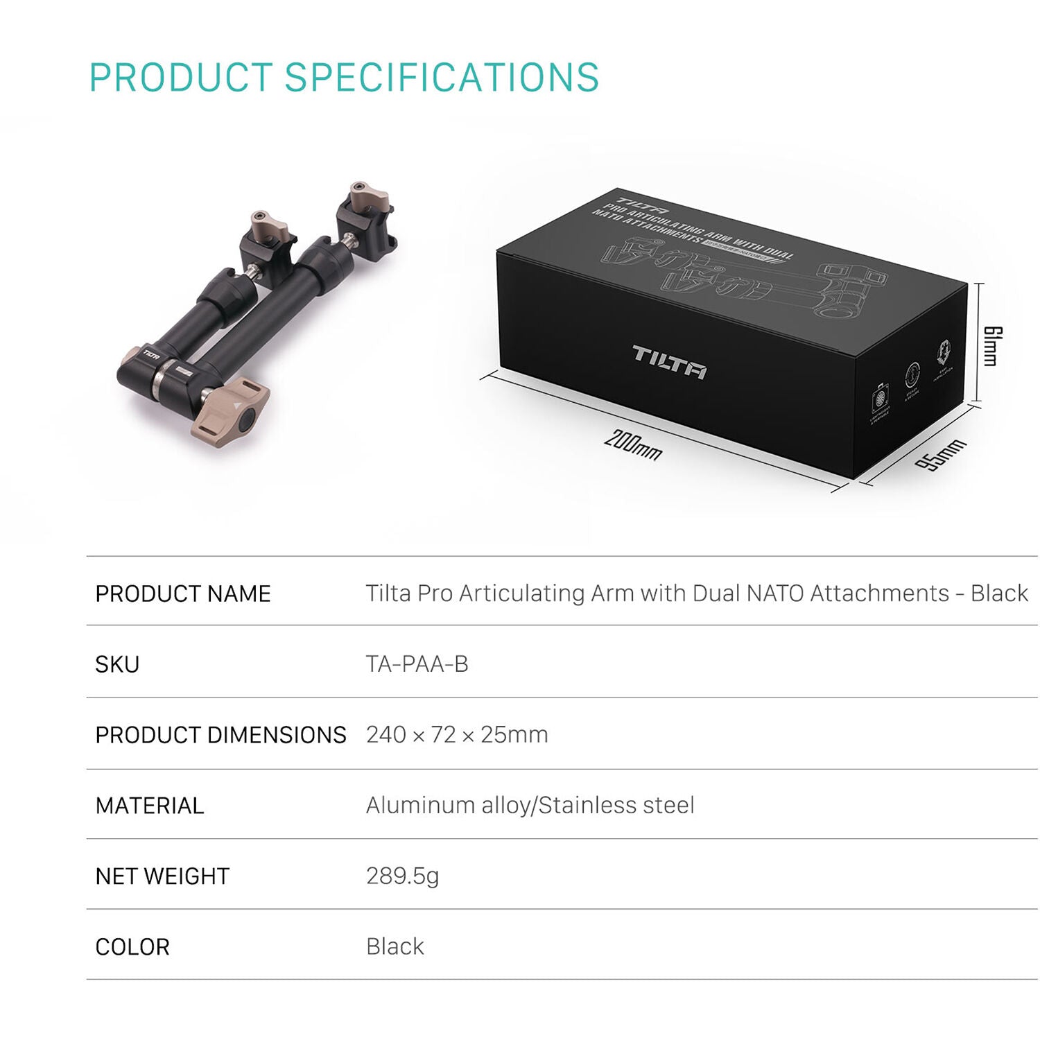 Tilta Pro Articulating Arm – Black Dual NATO Attachments