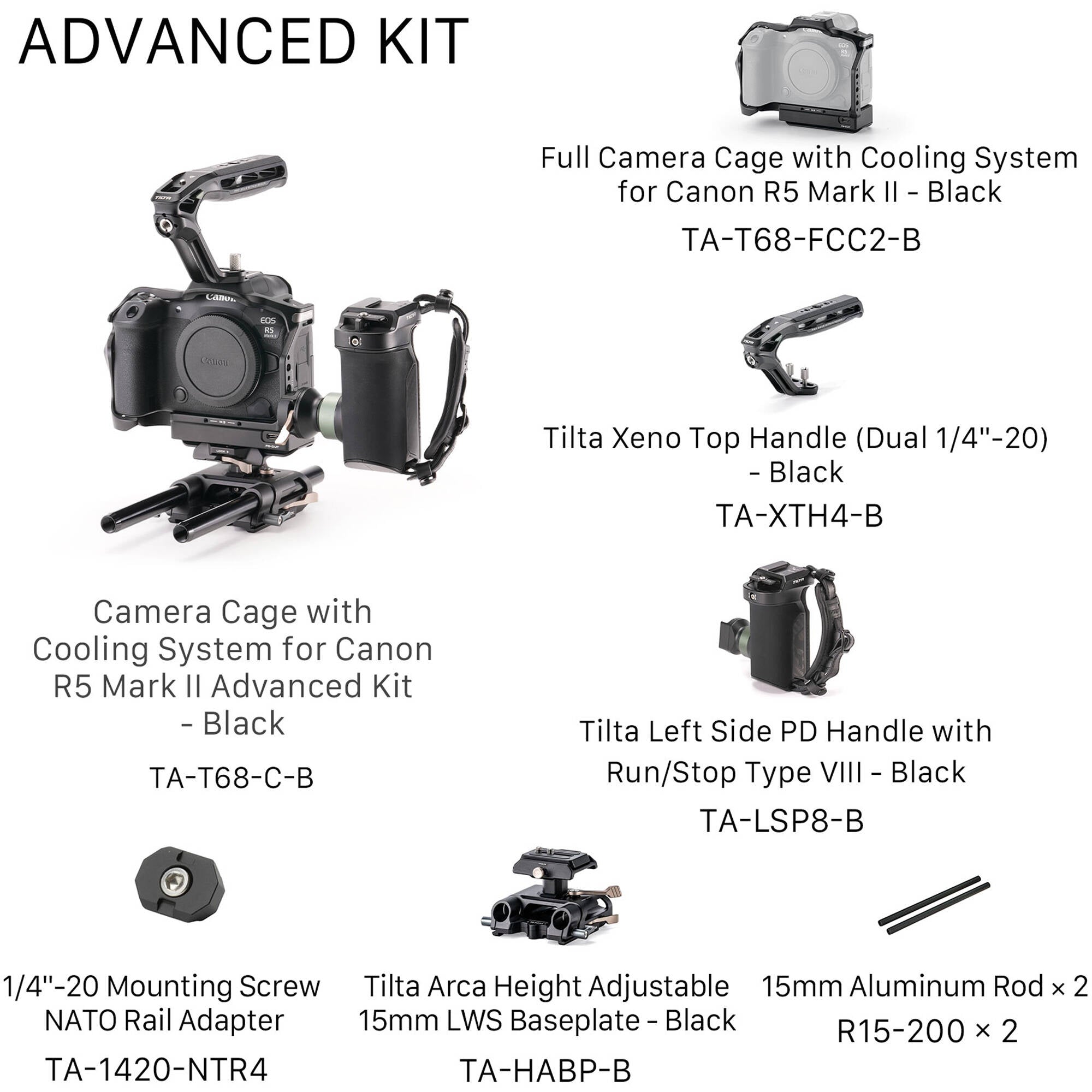 Tilta caméra Kit Cage Advanced avec système de refroidissement pour Canon EOS R5 Mark II