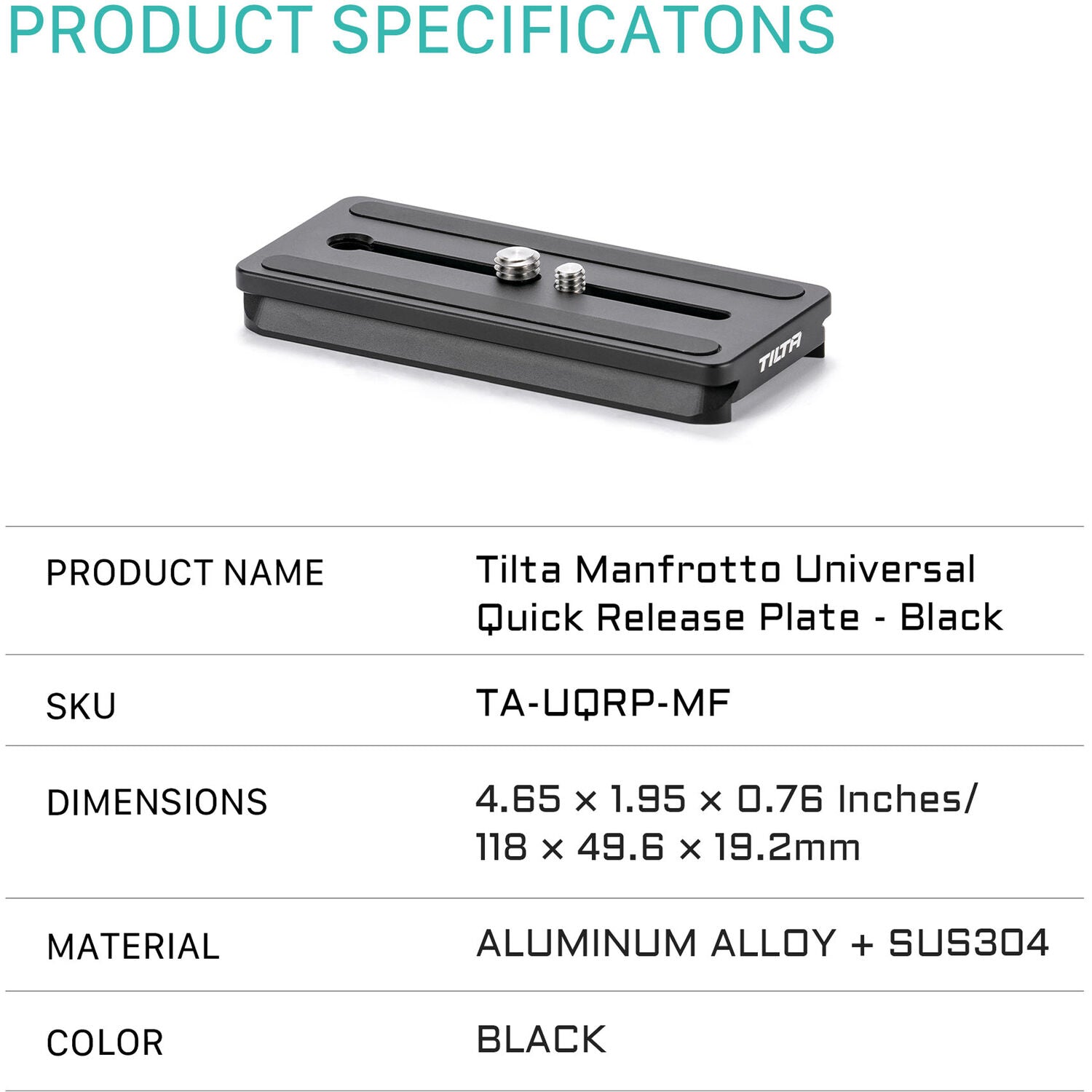 Tilta Manfrotto-Style Universal Quick Release Plate (Black)