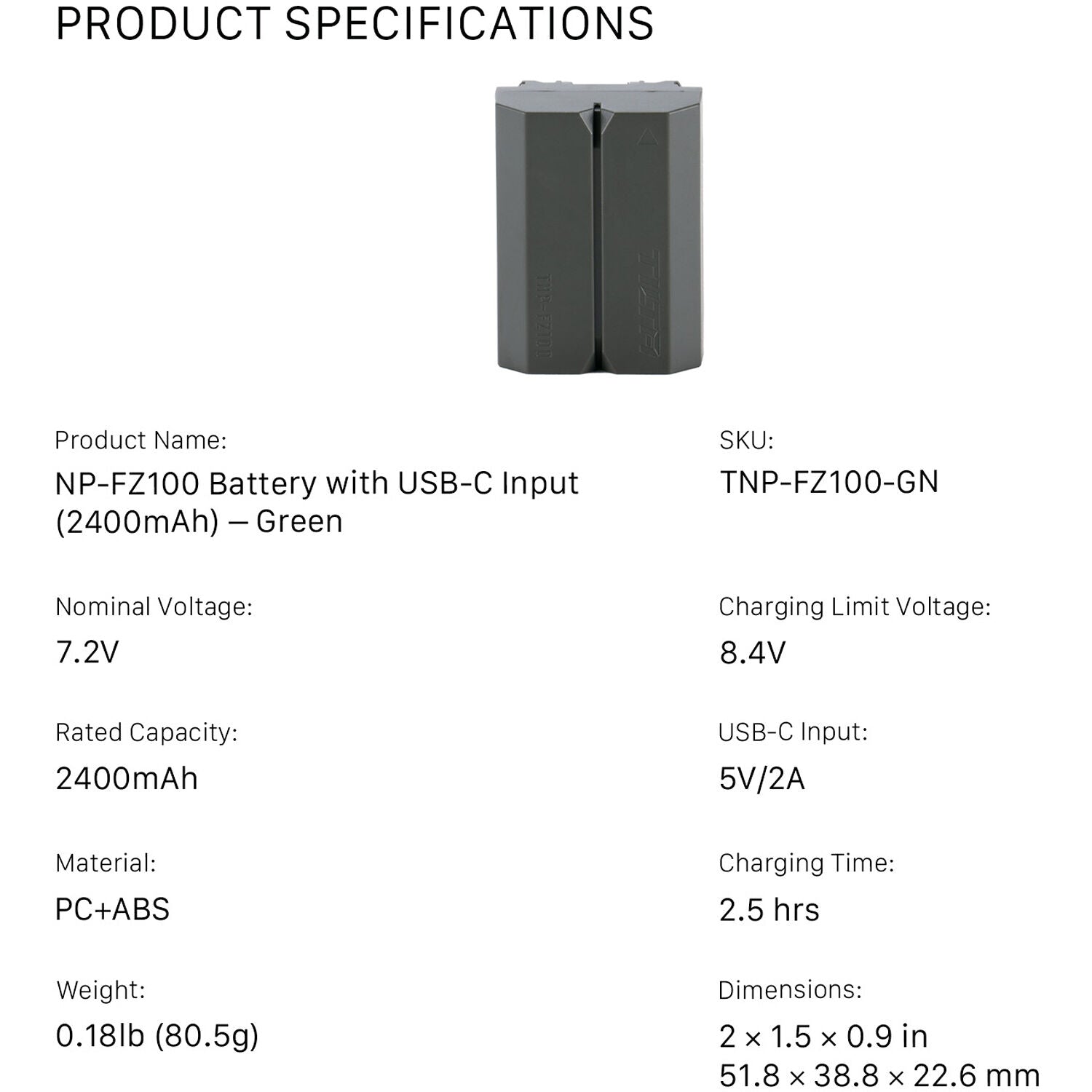 Batterie USB-C Tilta NP-FZ100 (2400mAh)
