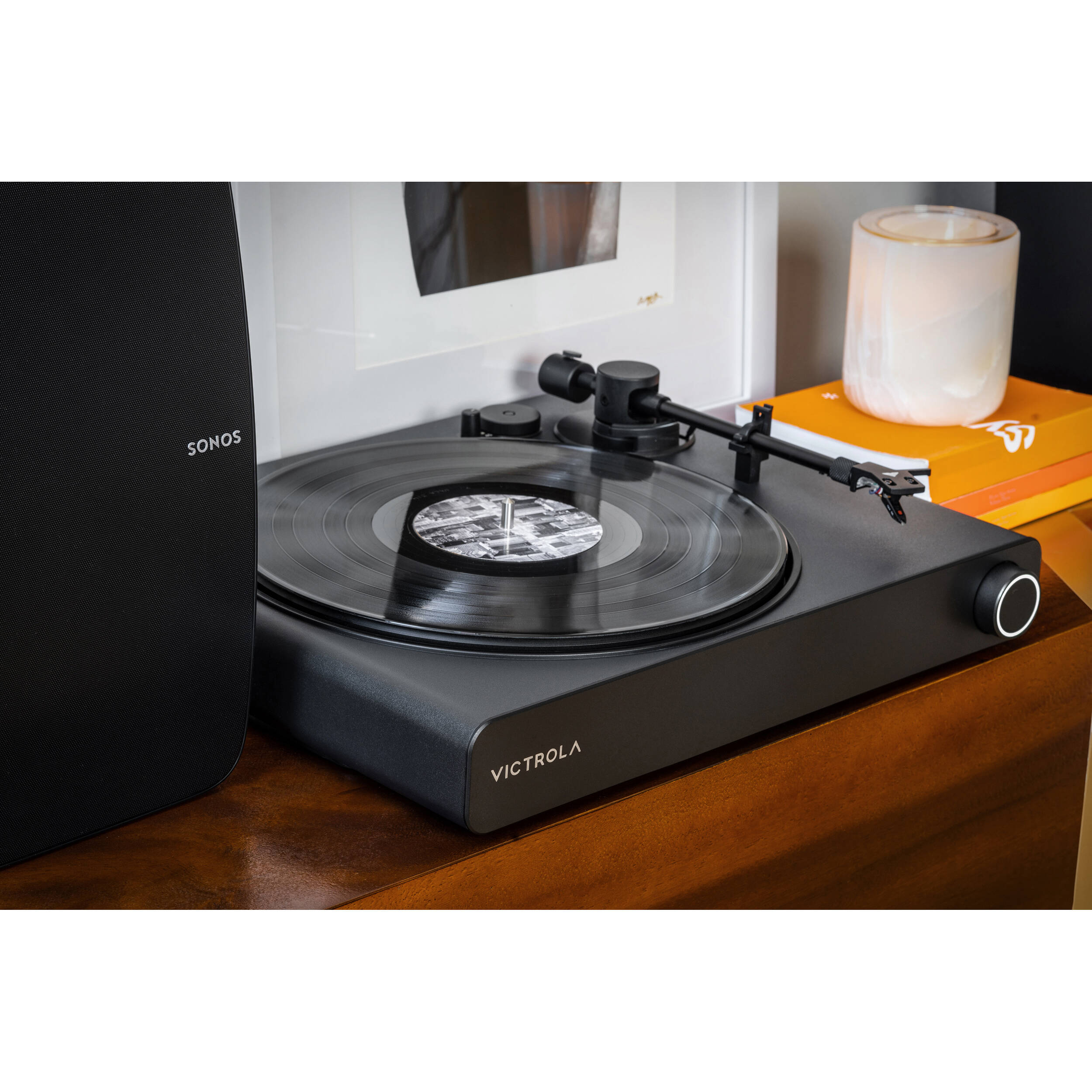 Victrola Stream Onyx Manual Two-Speed Turntable with Ortofon OM 5E & Sonos (Black)