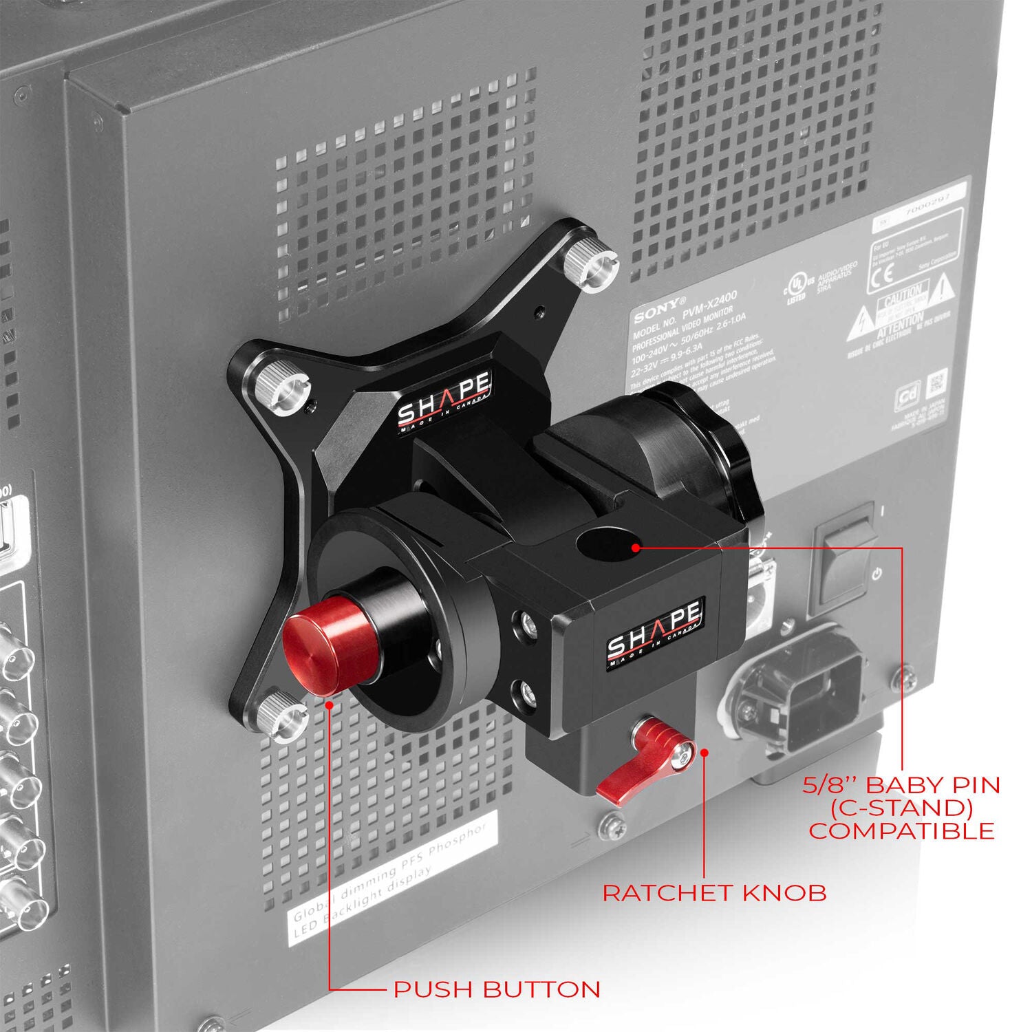 Shape Push Button Vesa Monitor Mount For C-Stand & Baby Pin