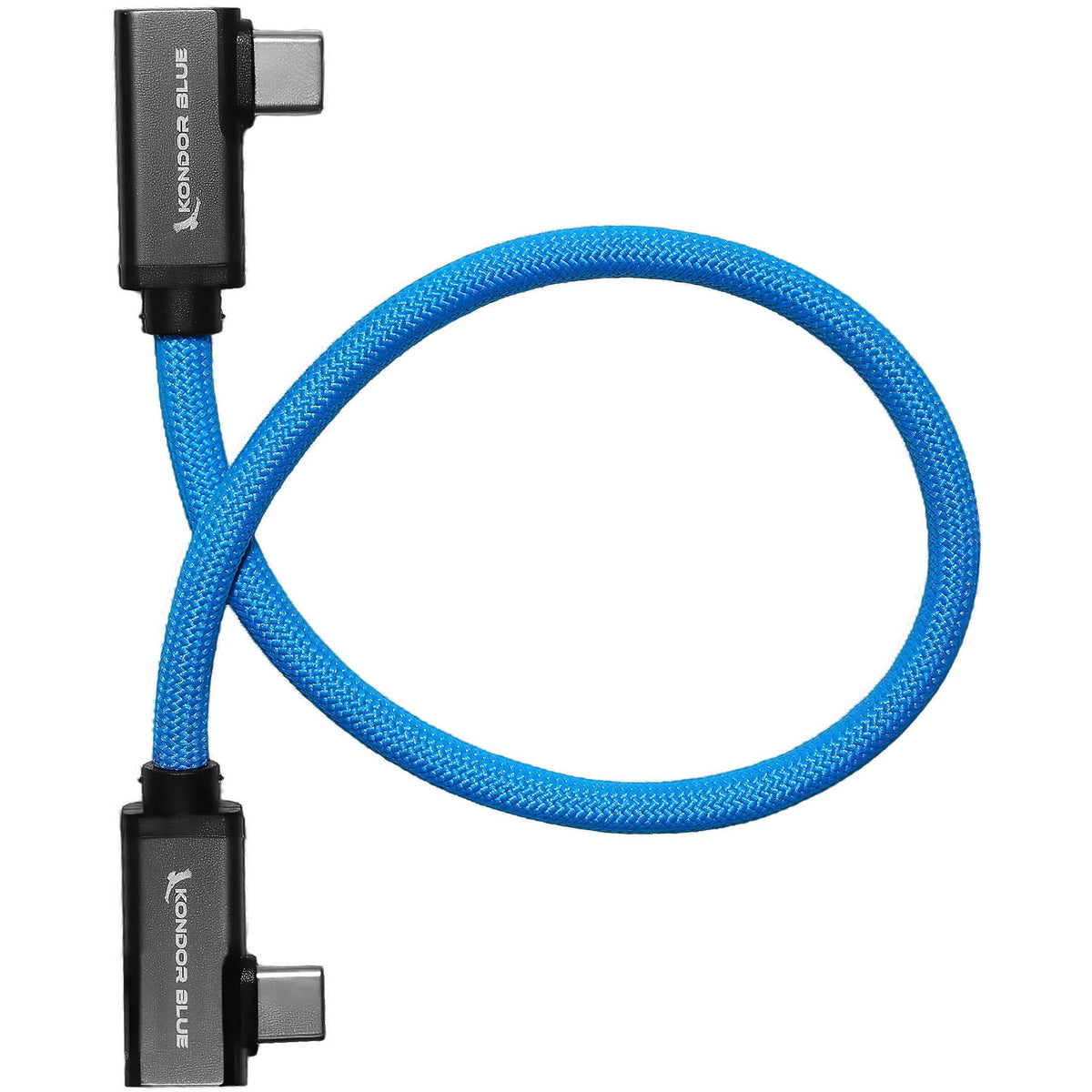 Kondor Blue Dual Right Angle 12" USB-C Braided Cable for 8K Data and Power Delivery (Kondor Blue)