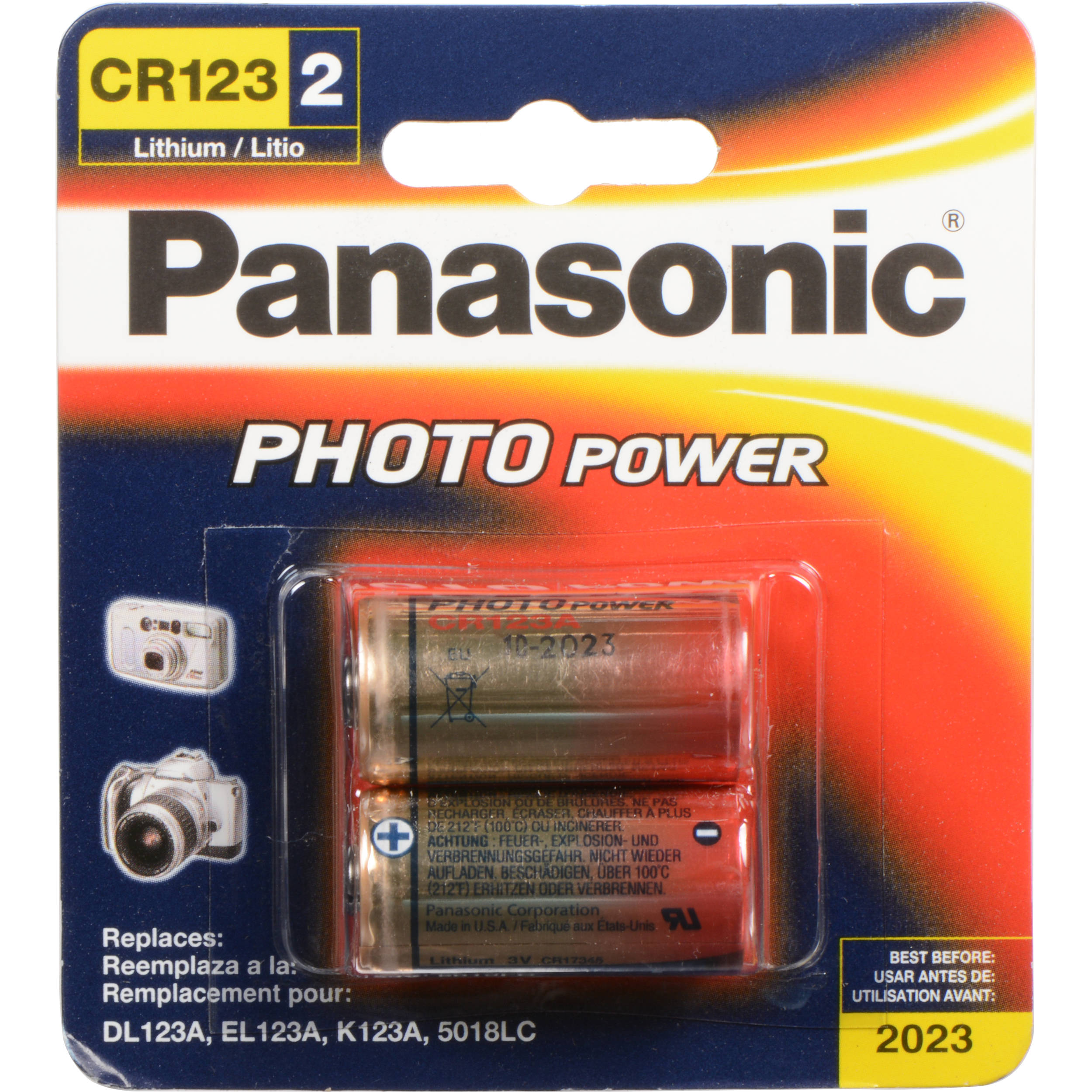 Batteries de lithium Panasonic CR123A (3V, 2 pack)