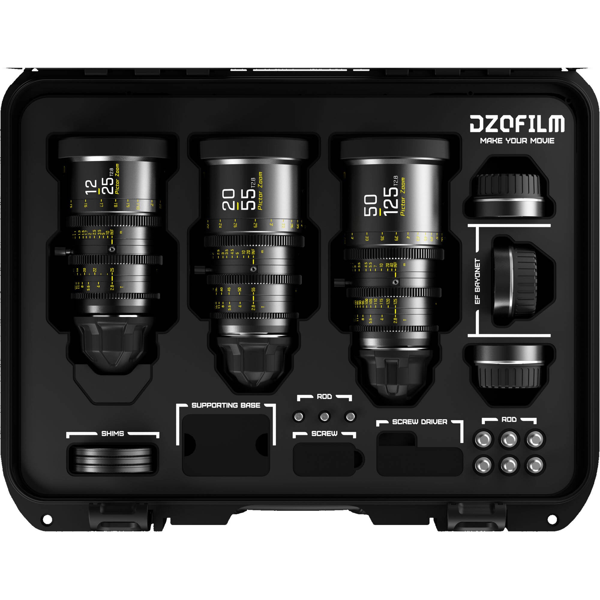 DZOFilm Pictor Zoom 3-lens kit with Case  (12-25/20-55/50-125, T2.8)(Black)