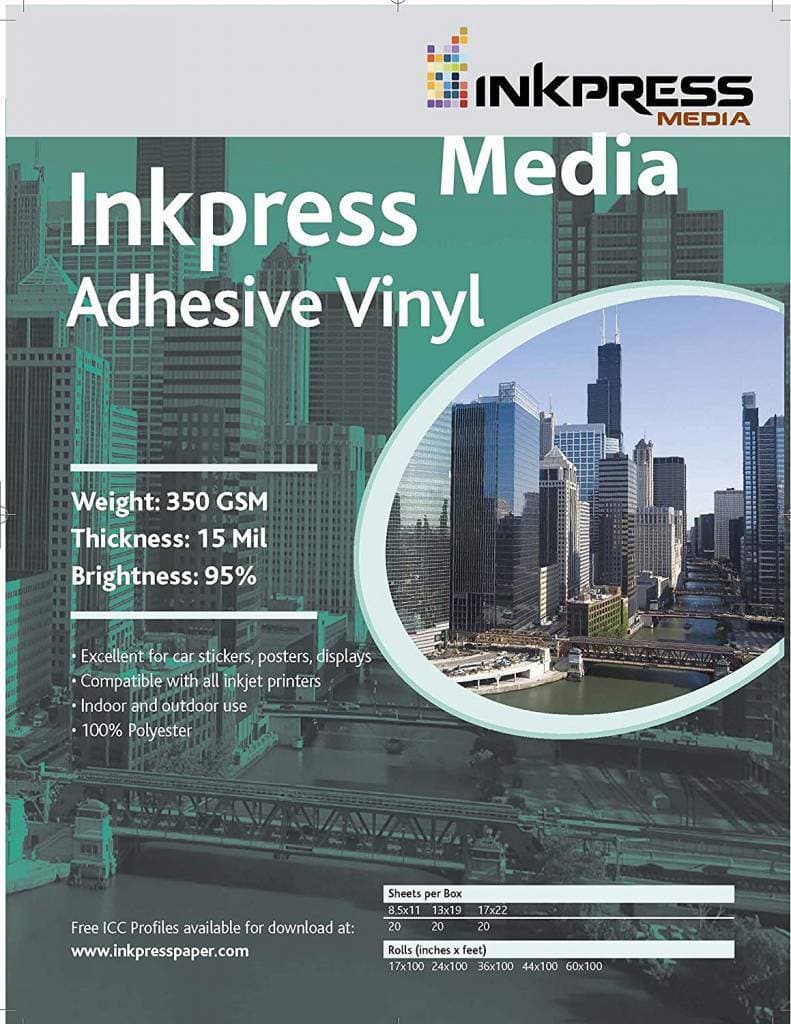 Papier mat en vinyle adhésif Inkpress 8,5 x 11 "- 20 feuilles