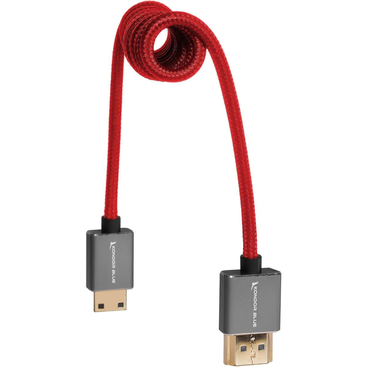 Kondor Blue Coiled Mini HDMI vers Full HDMI (12-24") (Rouge Cardinal)